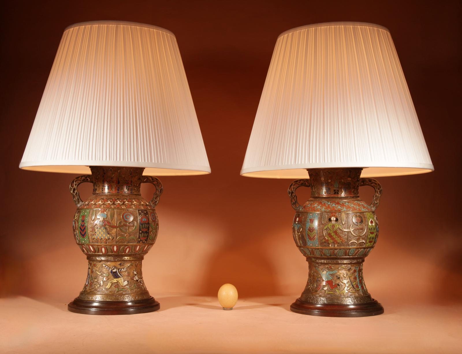 Large Exceptional And Impressive Pair Of Bronze And Enamel Champlevé Japanese Table Lamps (1 of 12) Large Exceptional And Impressive Pair Of Bronze And Enamel Champlevé Japanese Table Lamps (1 of 12)