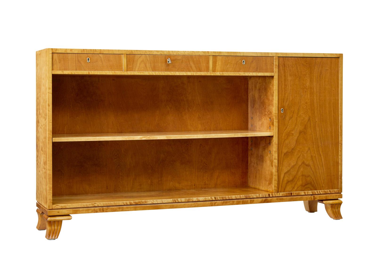 Scandinavian Elm & Birch Low Open Bookcase (1 of 9)