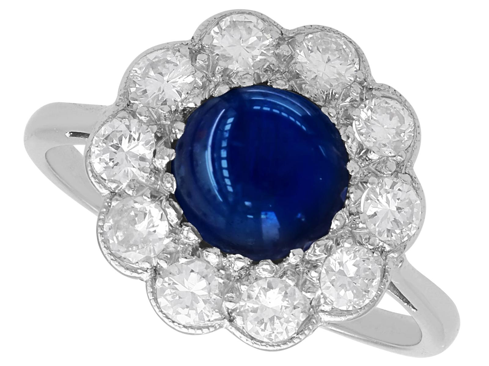 2.70ct Basaltic Sapphire & 1.10ct Diamond Platinum Dress Ring c.1930 (1 of 14)