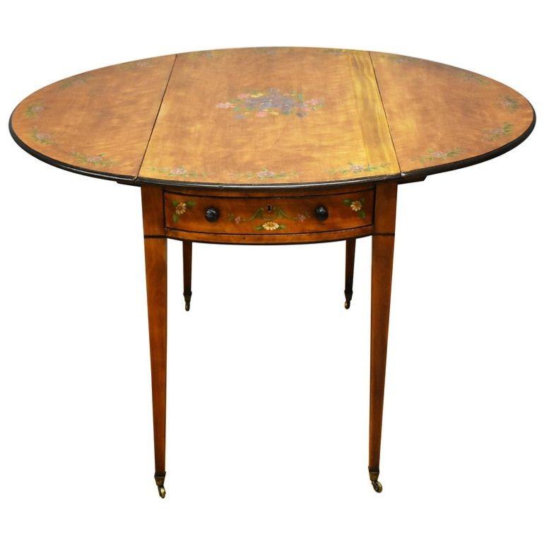 20th Century Edwardian Mahogany Hand Painted Satinwood Pembroke Table (1 of 9)
