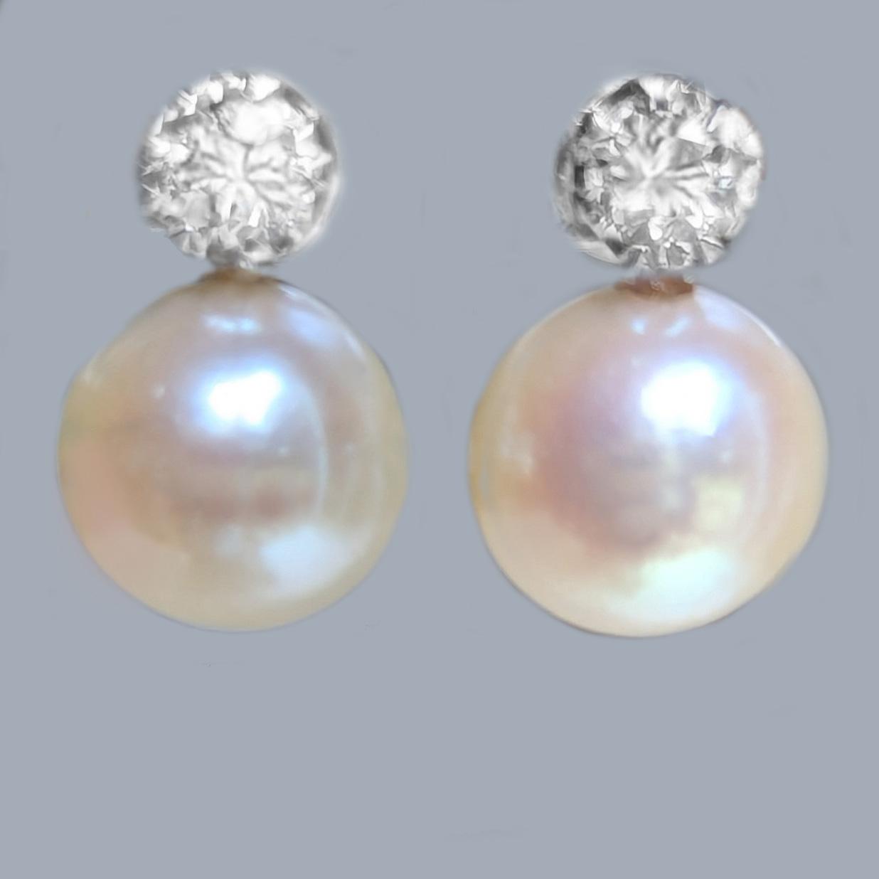 Vintage 1960s 9ct Gold Diamond and Pearl Drop Earrings – Dangle Post Earrings (1 of 6)