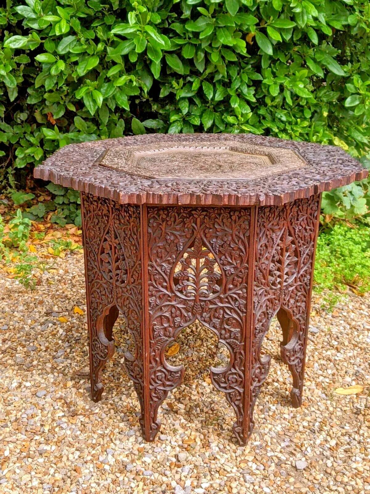 Antique Carved Anglo Indian Table Copper Top (1 of 7) Antique Carved Anglo Indian Table Copper Top (1 of 7)