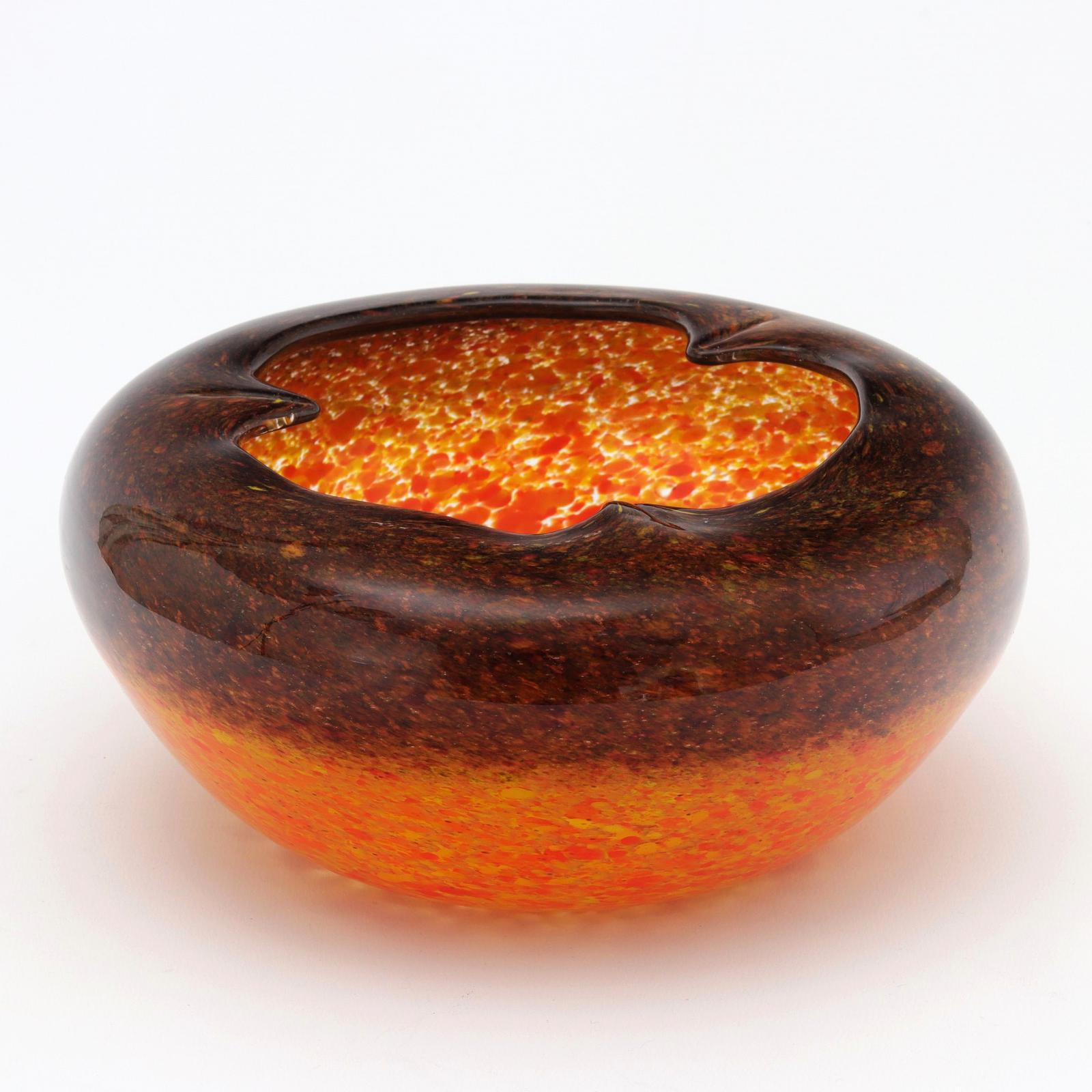 Monart Art Deco Orange & Bronze Glass Bowl with Trilobed Rim c1930 (1 of 8)