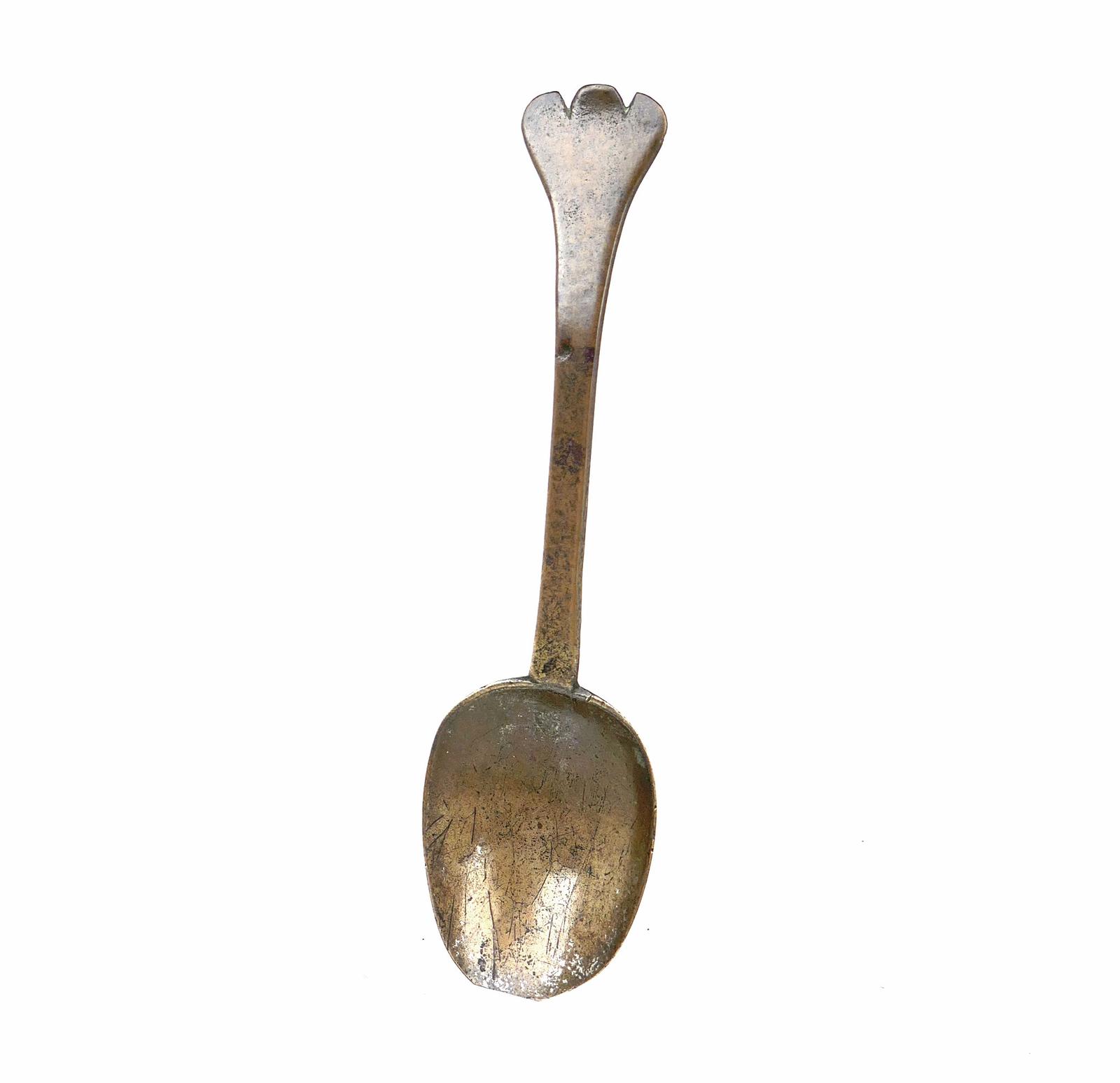 Antique Early Metalware 17thc Latten Trefid Spoon with Makers Mark Key and IC. (1 of 5)
