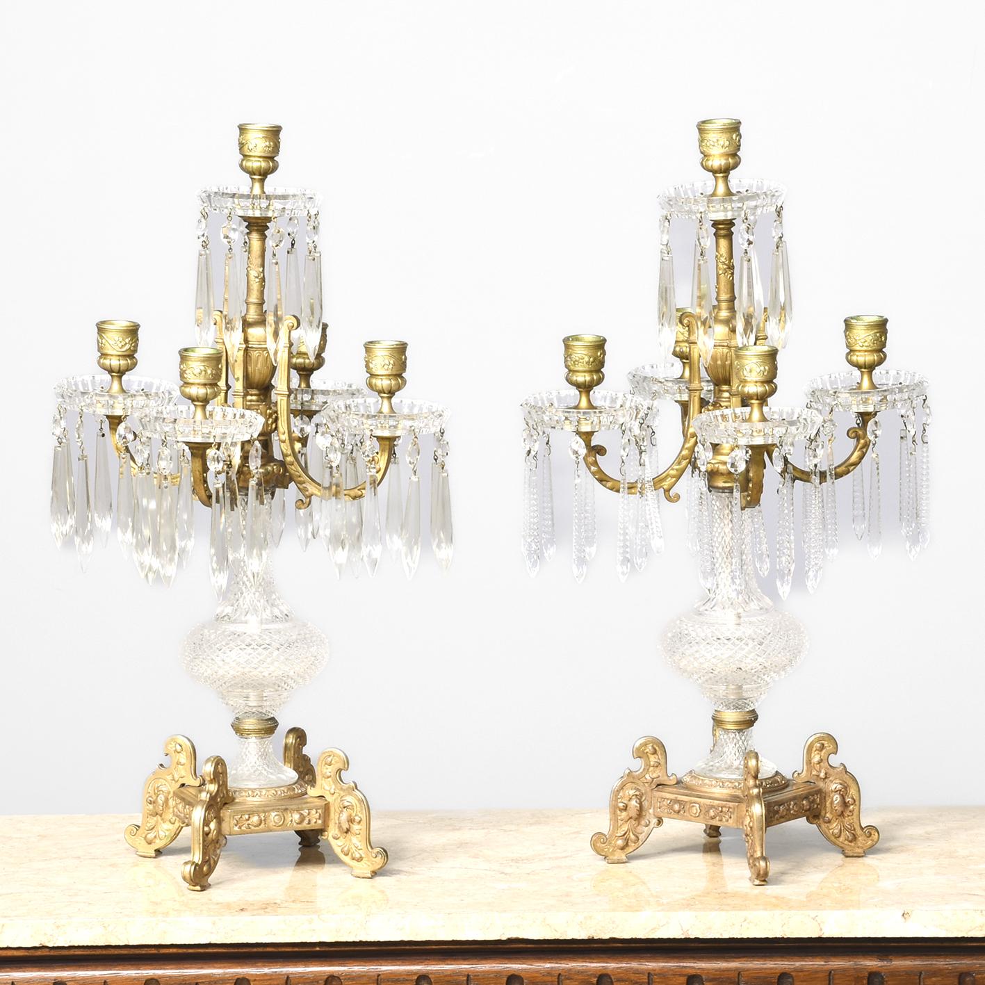 Pair Of Gilt Metal 5 Light Luster Candelabra (1 of 6) Pair Of Gilt Metal 5 Light Luster Candelabra (1 of 6)