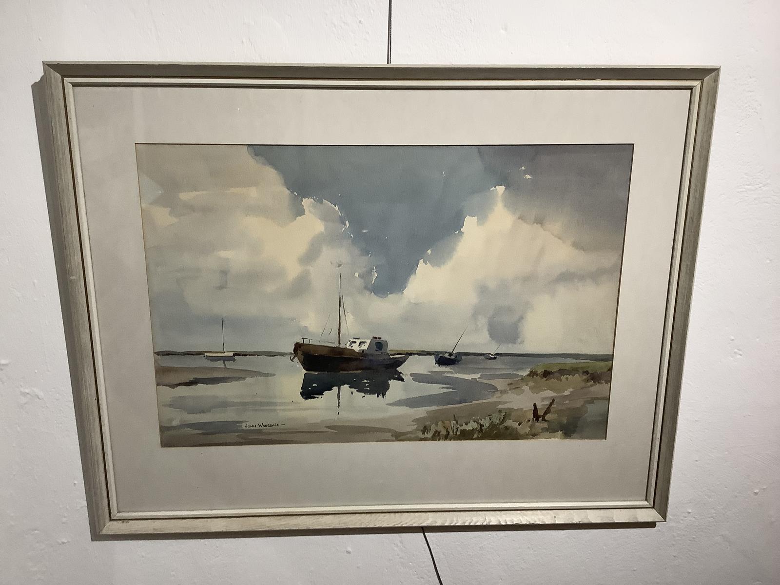 John Worsdale: Watercolour of Moored Boat in Estuary (1 of 3) John Worsdale: Watercolour of Moored Boat in Estuary (1 of 3)