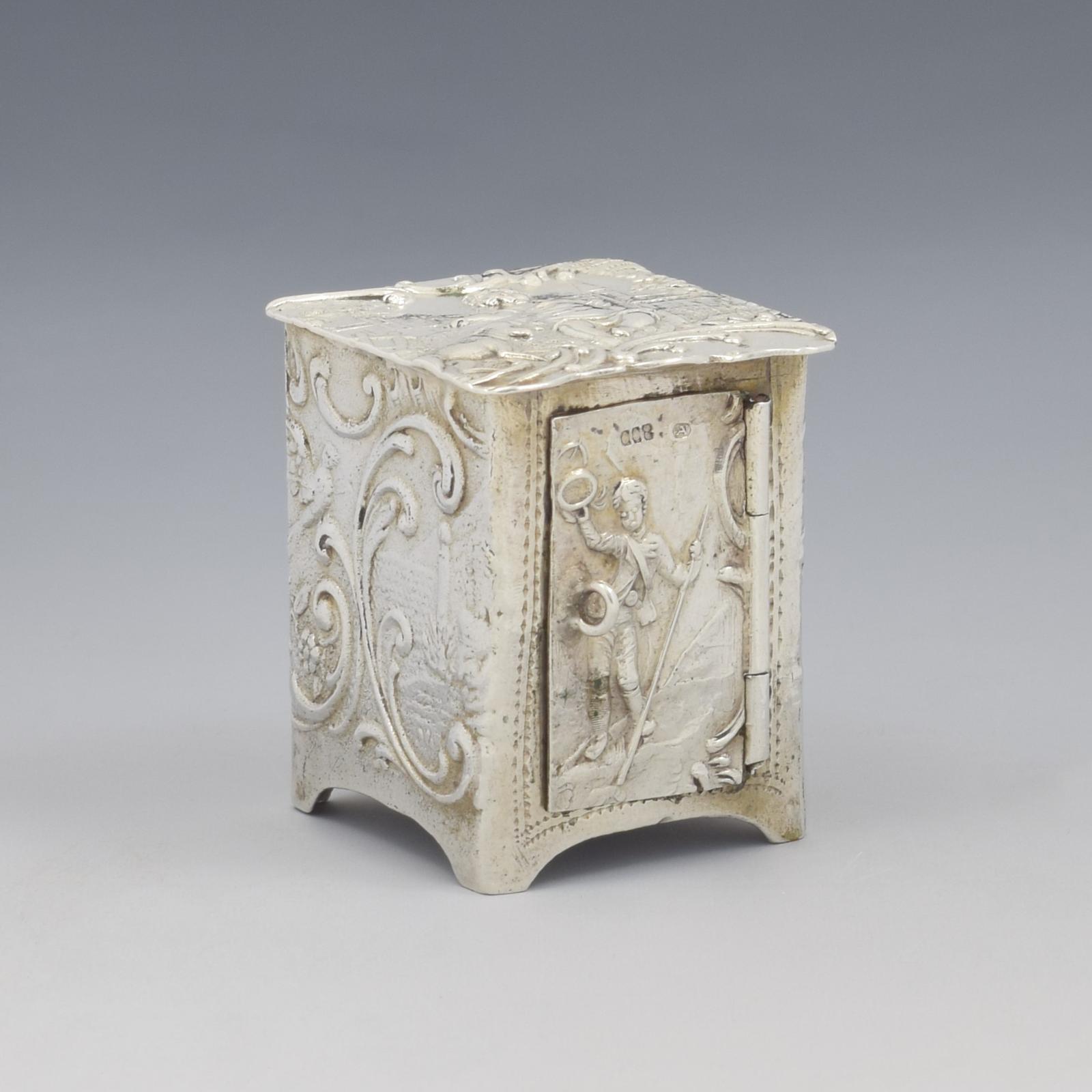 19th Century Novelty Silver Embossed Miniature Cupboard c.1880 (1 of 7)