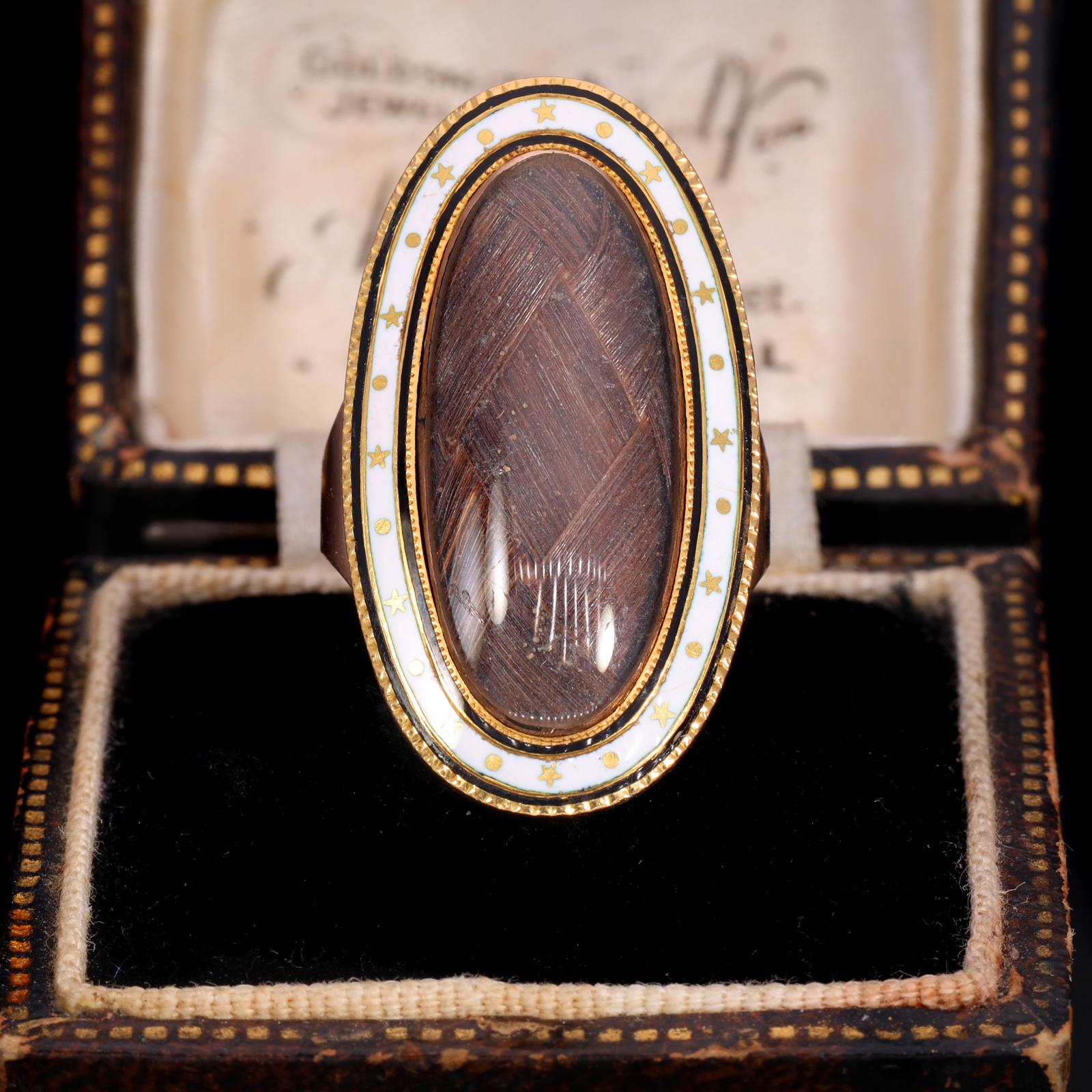 The Antique Georgian 1792 White Enamel Stars and Hairwork Mourning Ring (1 of 10)