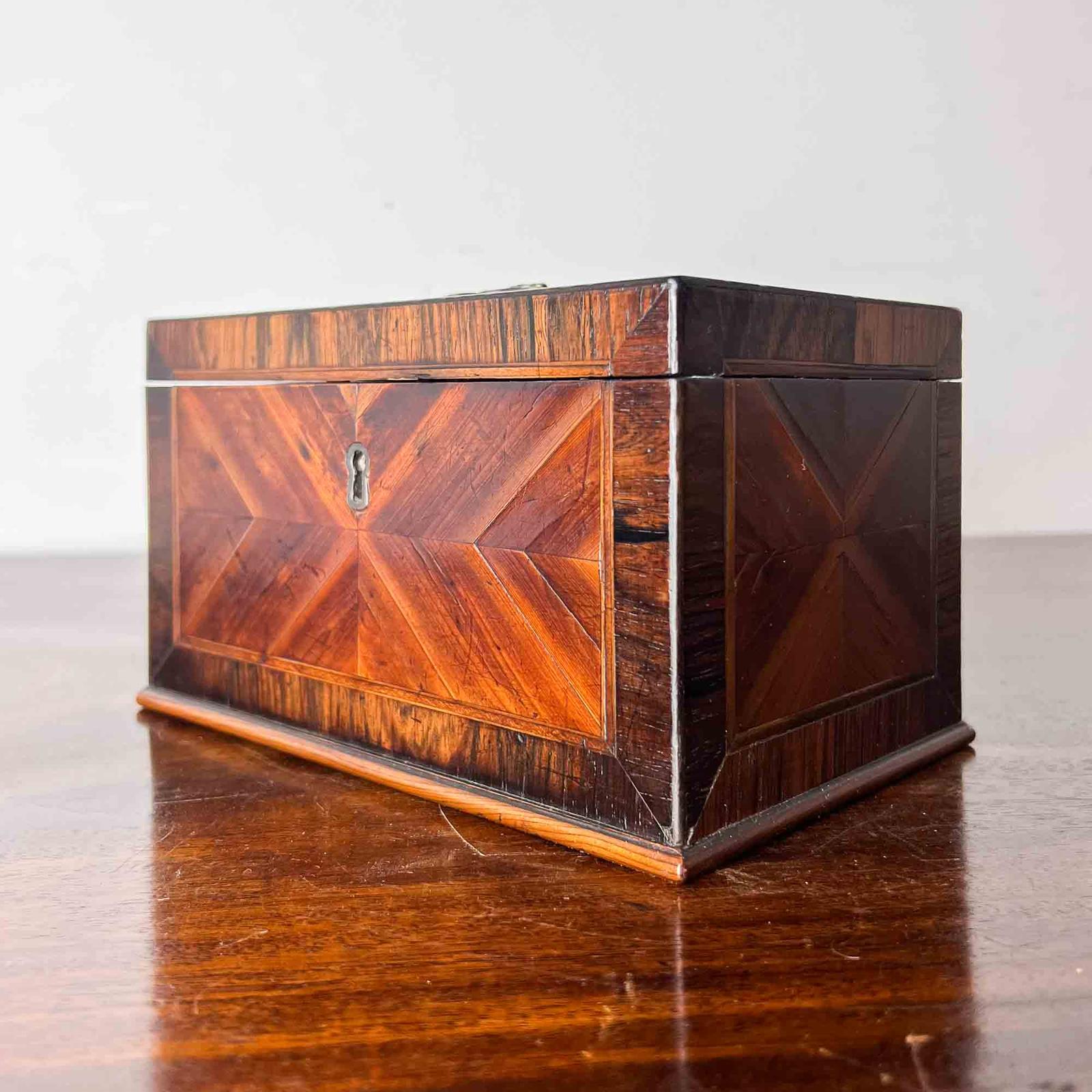Antique Georgian Tea Caddy in Mahogany & Amboyna Veneer (1 of 12)