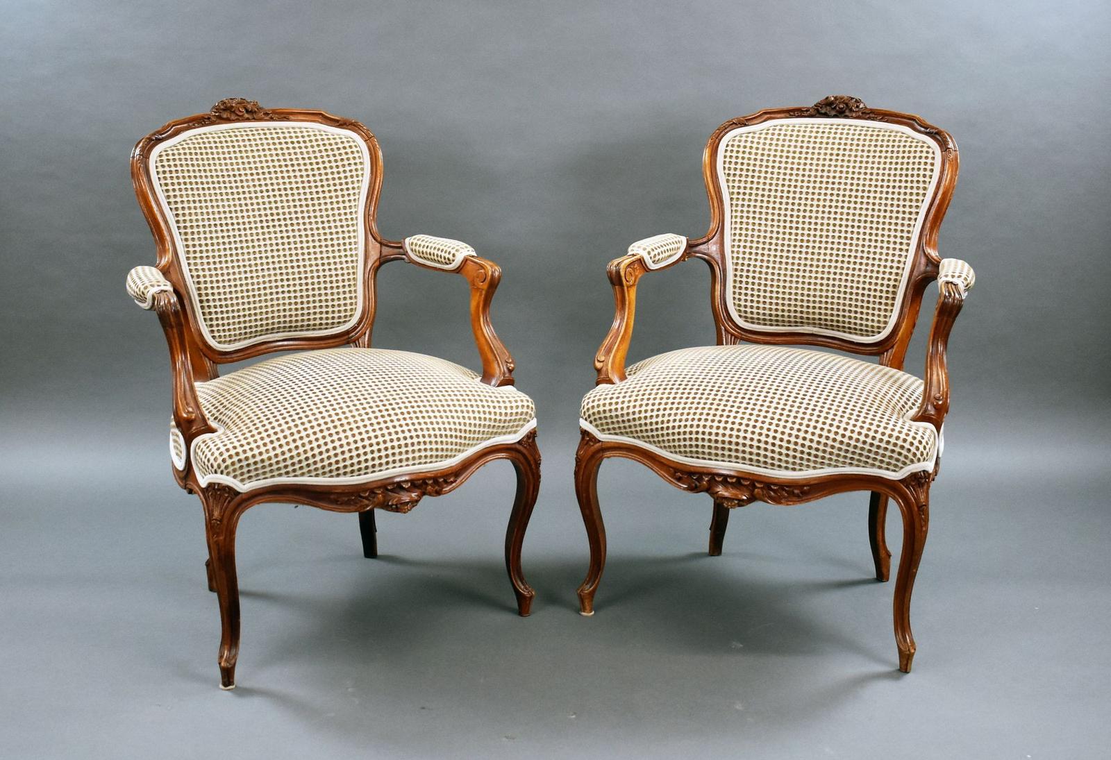 Pair of Louis XVI Style Walnut Open Armchairs (1 of 4)