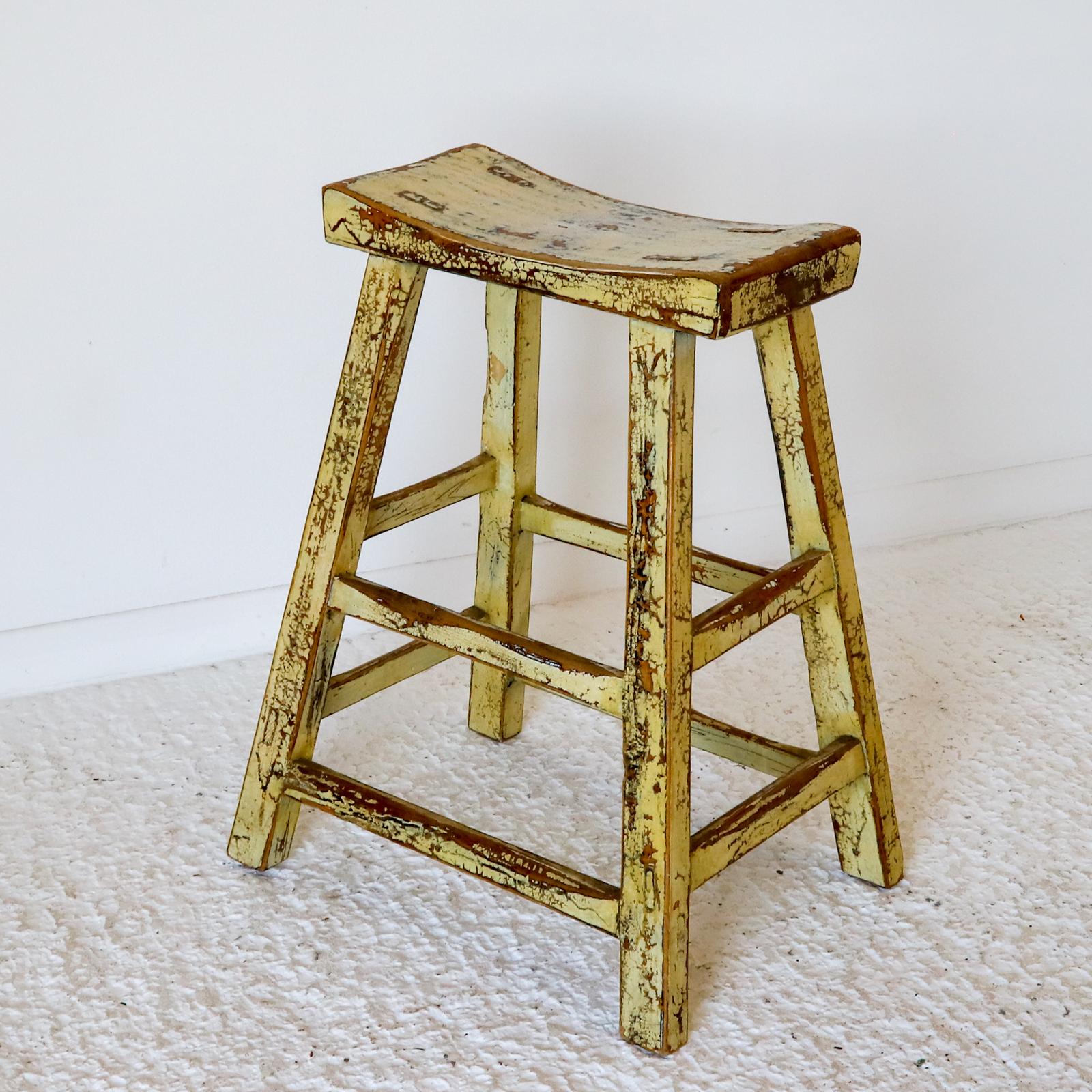 Chinese Original Finish Lacquered Elm Stool c.1900 (1 of 9)