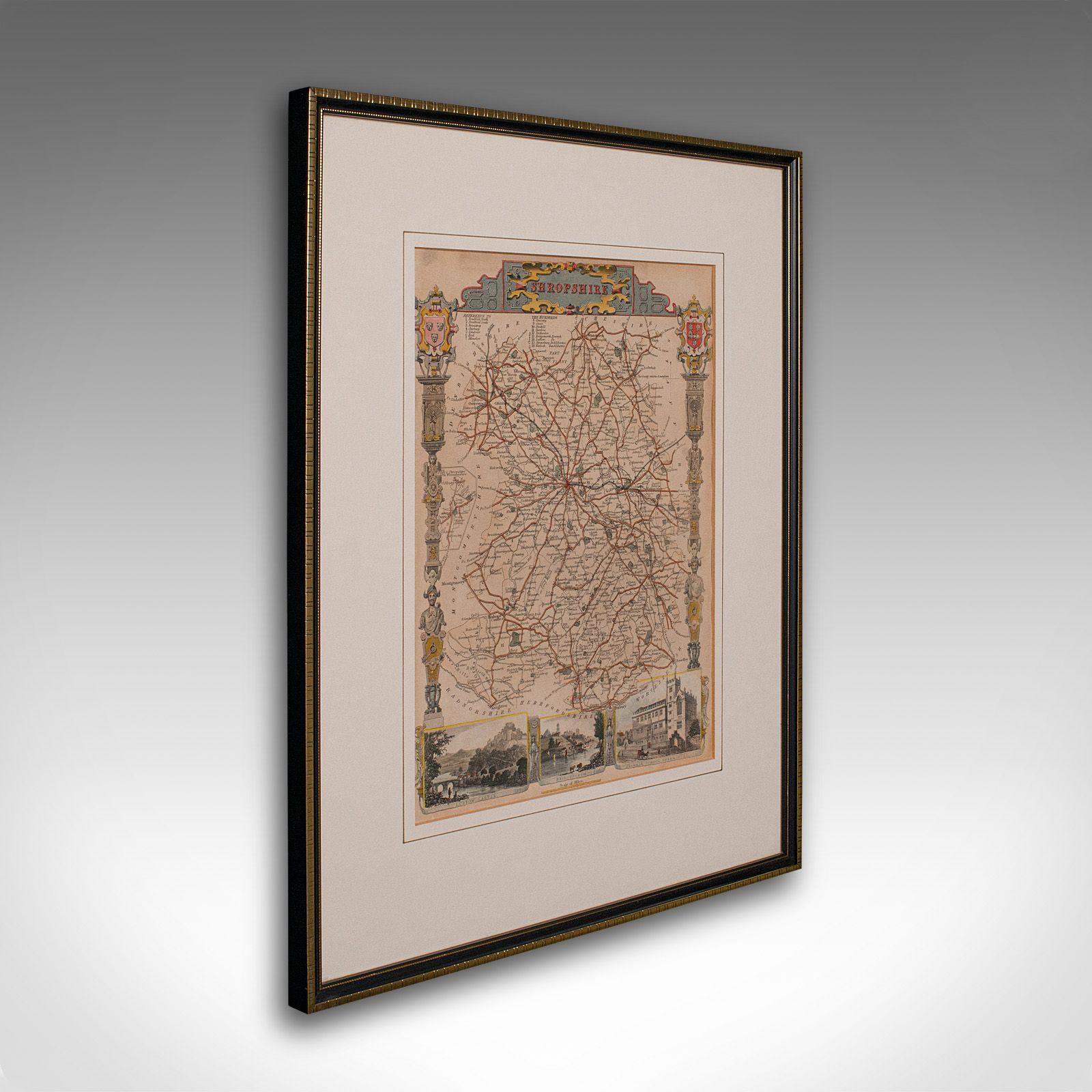 Antique Lithography Map, Shropshire, English, Framed, Cartography, Victorian (1 of 12)