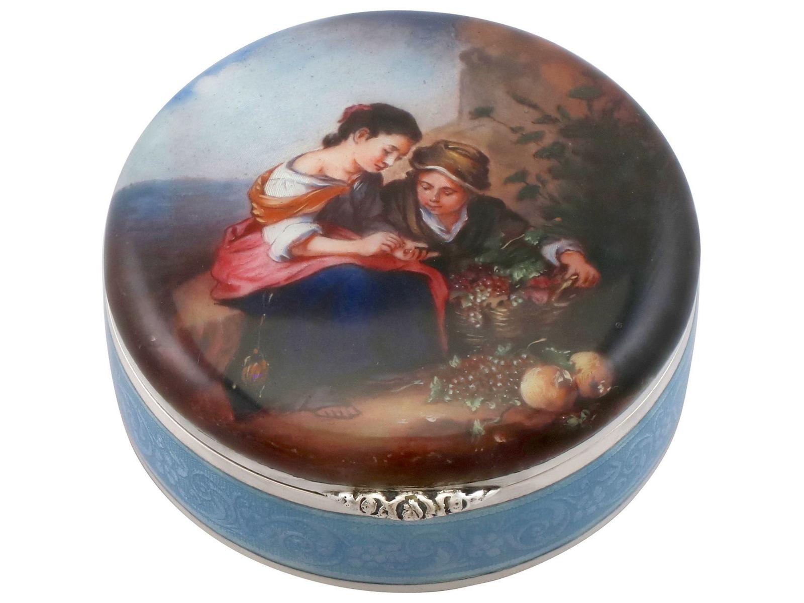 German Sterling Silver and Enamel Dressing Table Box - Antique (1 of 9)