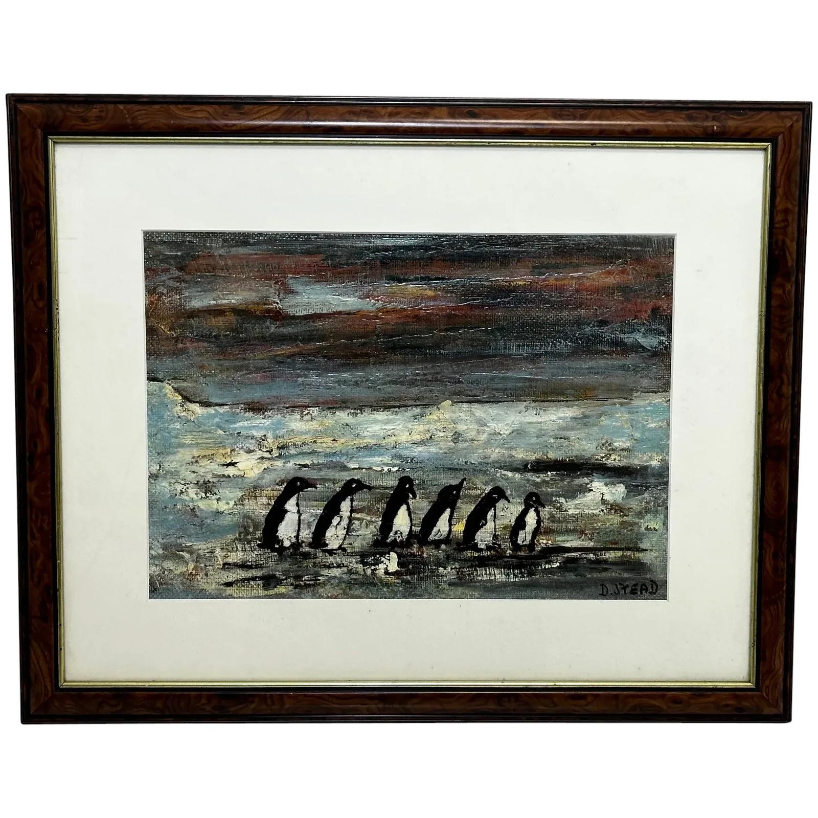 Impressionist Oil Painting Winter Waddle of 6 Black & White Penguins Antarctica (1 of 32)