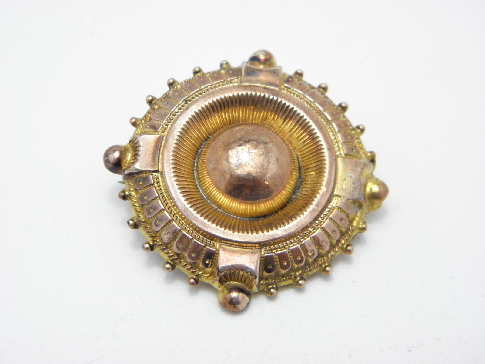 Antique 15ct Gold Etruscan Locket Brooch Pin C1860 Heavy 7g (1 of 11)