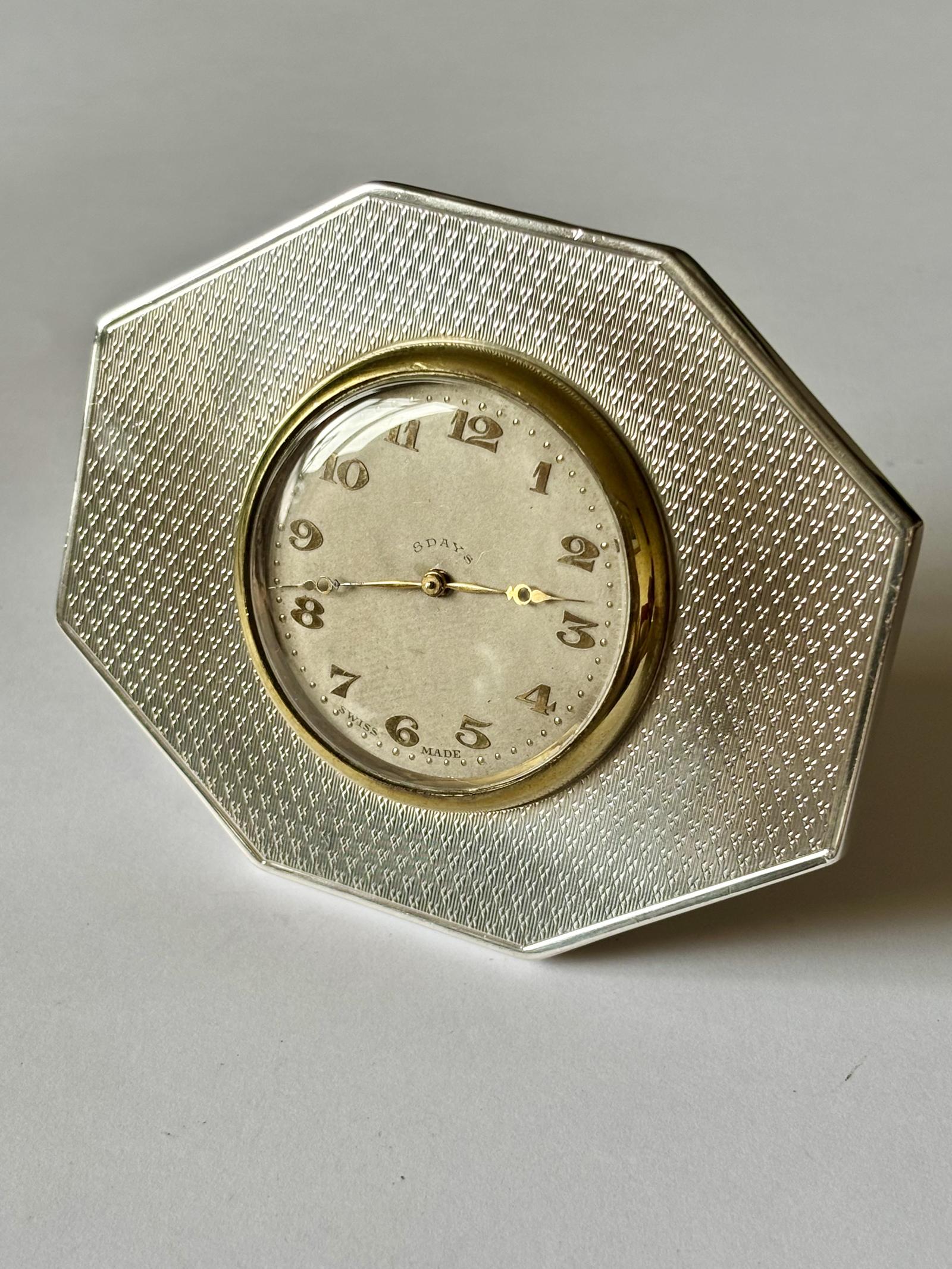 Art Deco HM Silver Swiss Made 8 Day Bedside Clock London 1929 BMC Ltd *Working* (1 of 13)