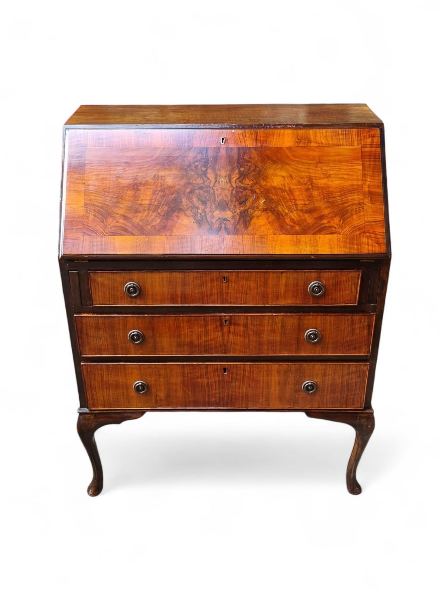 Antique Walnut Bureau / c.1930 / Queen Anne Style (1 of 10)
