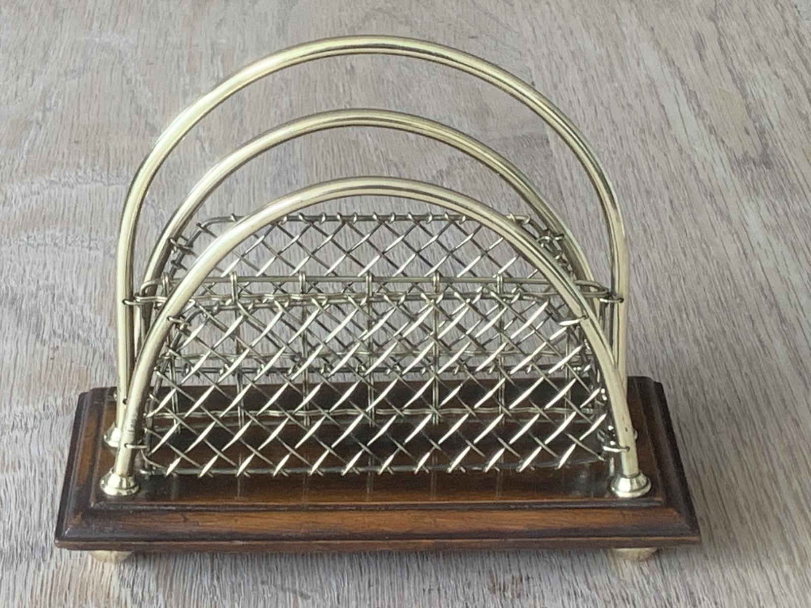 Quality Victorian Samual Hall Brass & Oak Letter Rack (1 of 4)