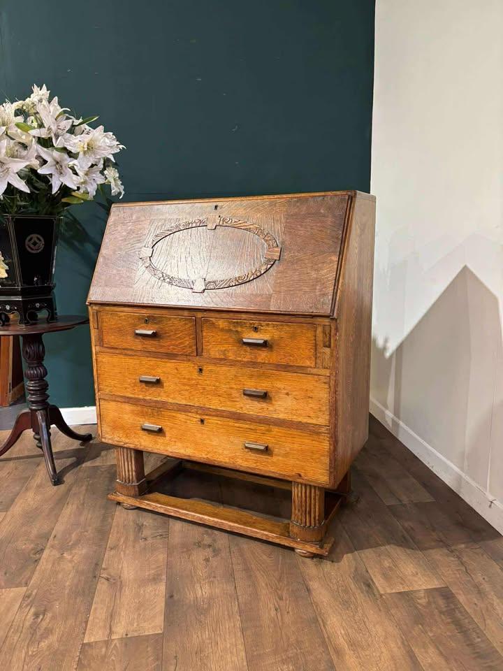 Vintage Oak Bureau with Carved Base (1 of 18)