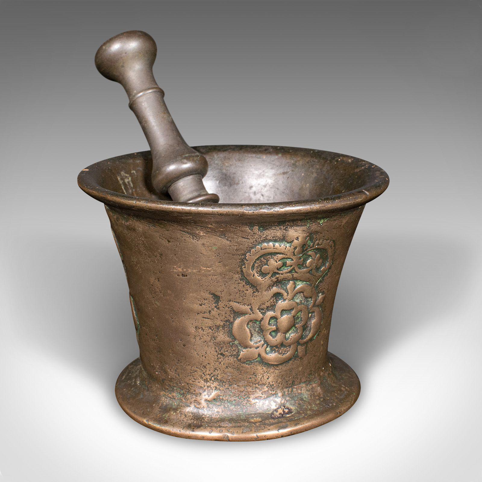 Antique Tudor Rose Mortar & Pestle, Bronze, Apothecary - English 17th Century (1 of 12)