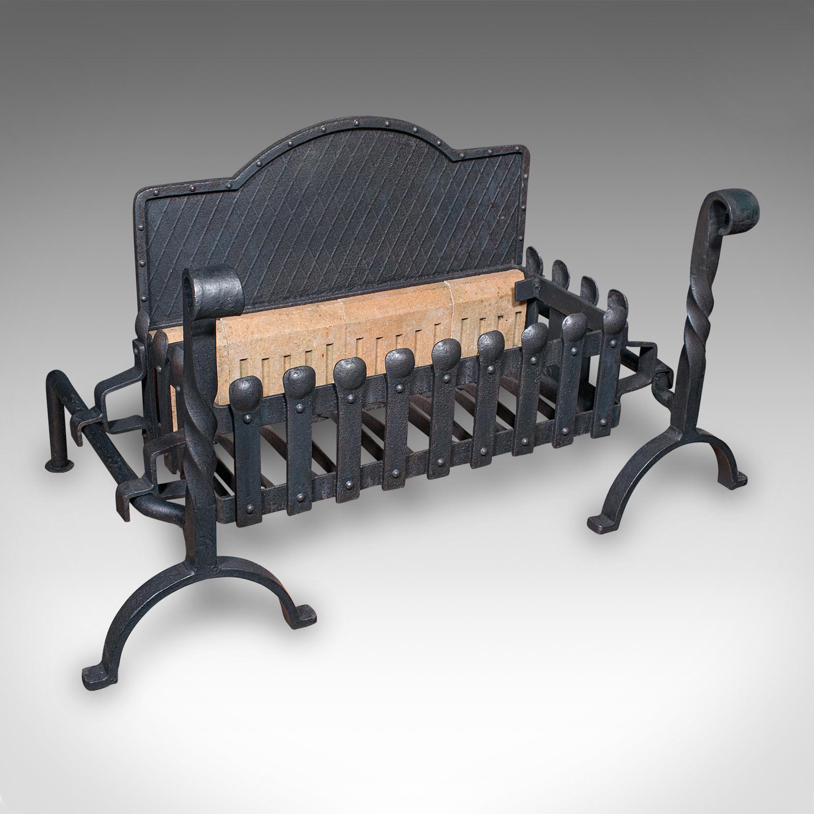 Large Antique Fireplace Set, English, Inglenook Fire Basket, Andirons, Victorian (1 of 12)