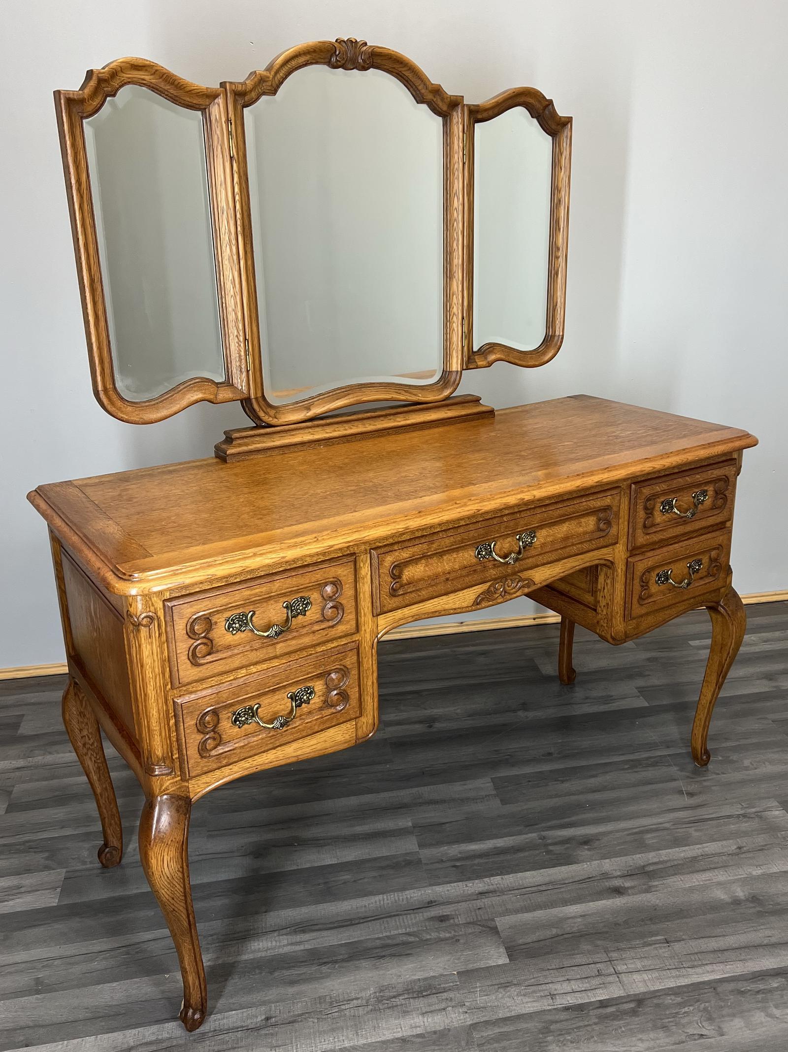 Vintage Dressing Table with Mirror French Oak Vanity Table Makeup (1 of 11) Vintage Dressing Table with Mirror French Oak Vanity Table Makeup (1 of 11)