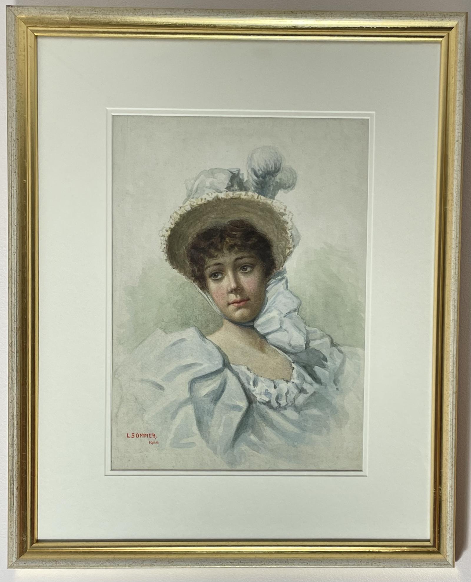 Edwardian Watercolour Of Lady, Signed L Sommer 1900 (1 of 6)
