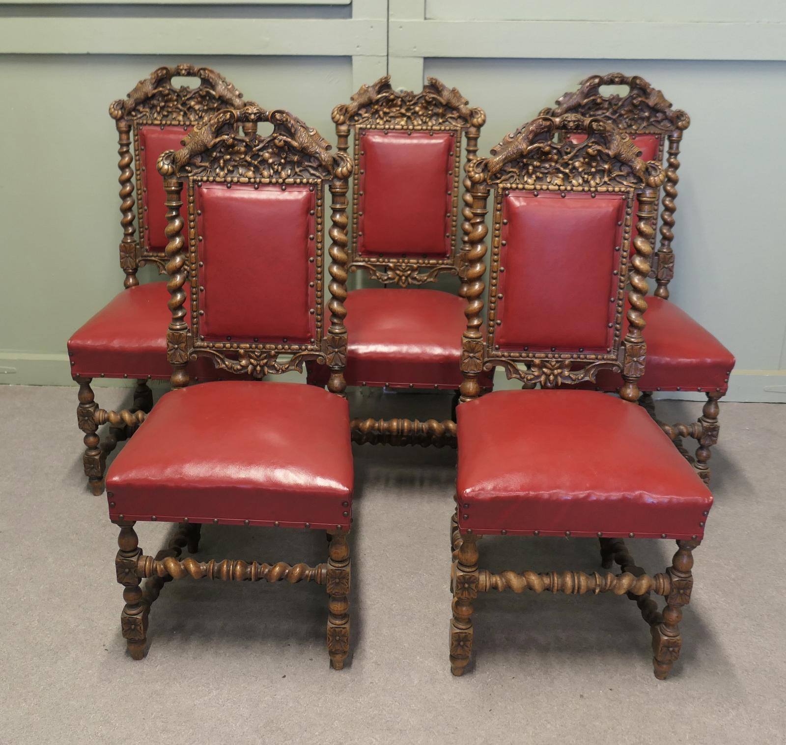 Set of 5 19th Century Black-forest Carved Oak Dining Chairs (1 of 15) Set of 5 19th Century Black-forest Carved Oak Dining Chairs (1 of 15)