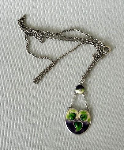 Edwardian Silver & Enamel Art Nouveau Pendant Necklace (1 of 7)