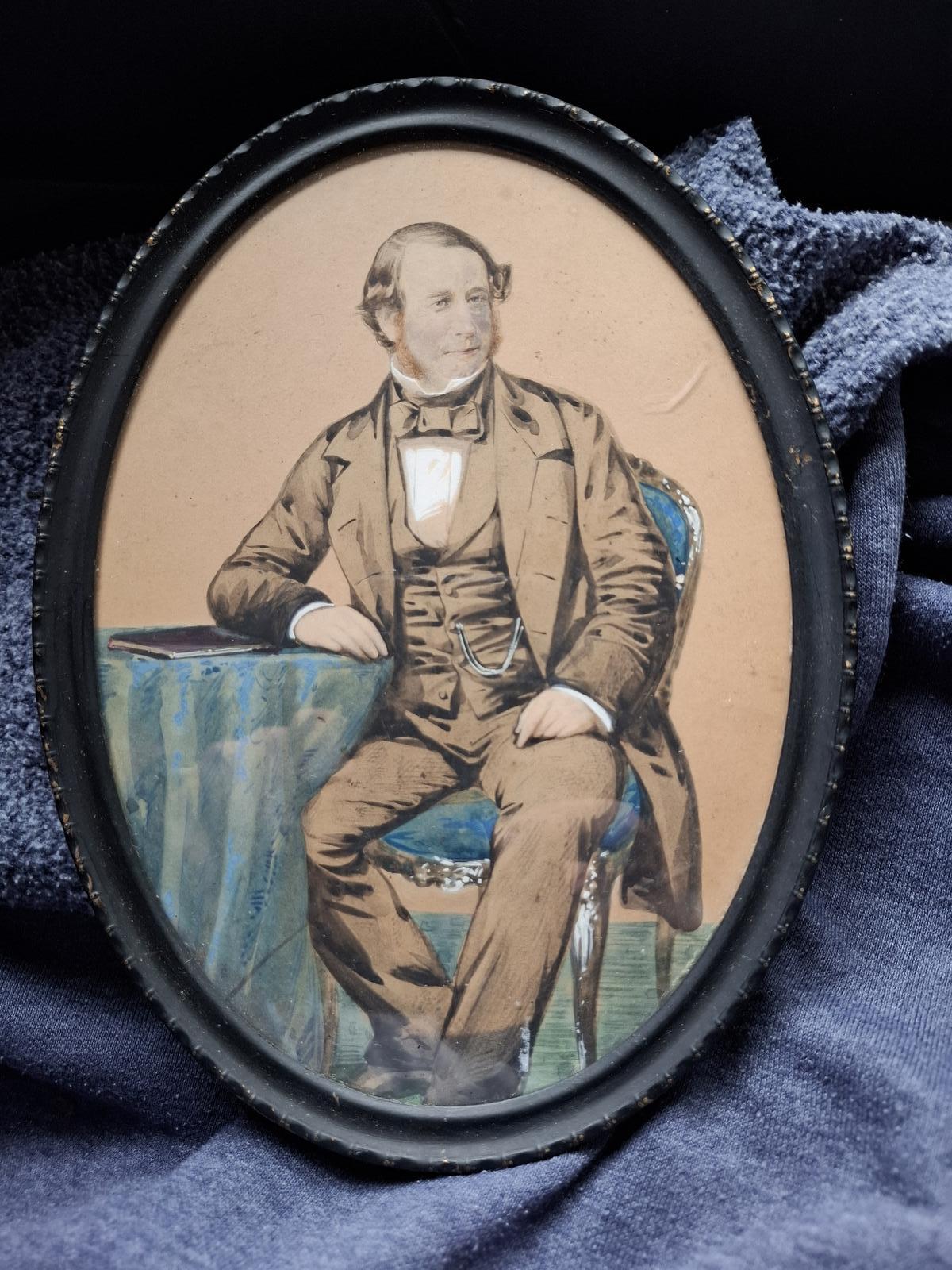 Late 19th Century Watercolour of Seated Gent - Overpainted Photo - c.1890 (1 of 4)