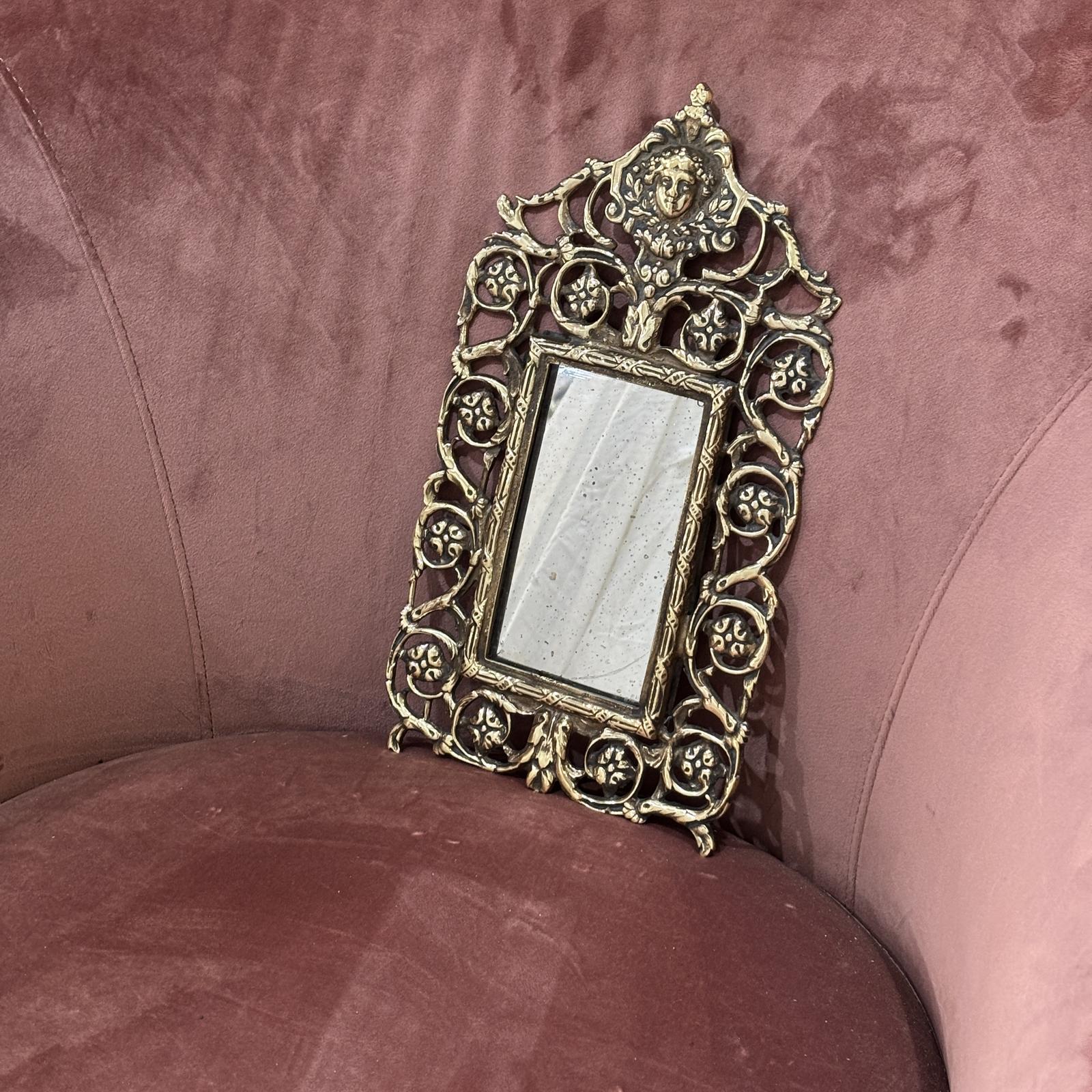 Victorian Cast Brass Wall Mirror With Mask Crest (1 of 5)