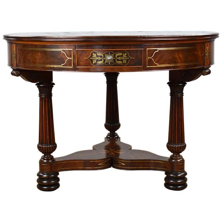 Regency Flame Mahogany Brass Inlaid Drum Table (1 of 16)
