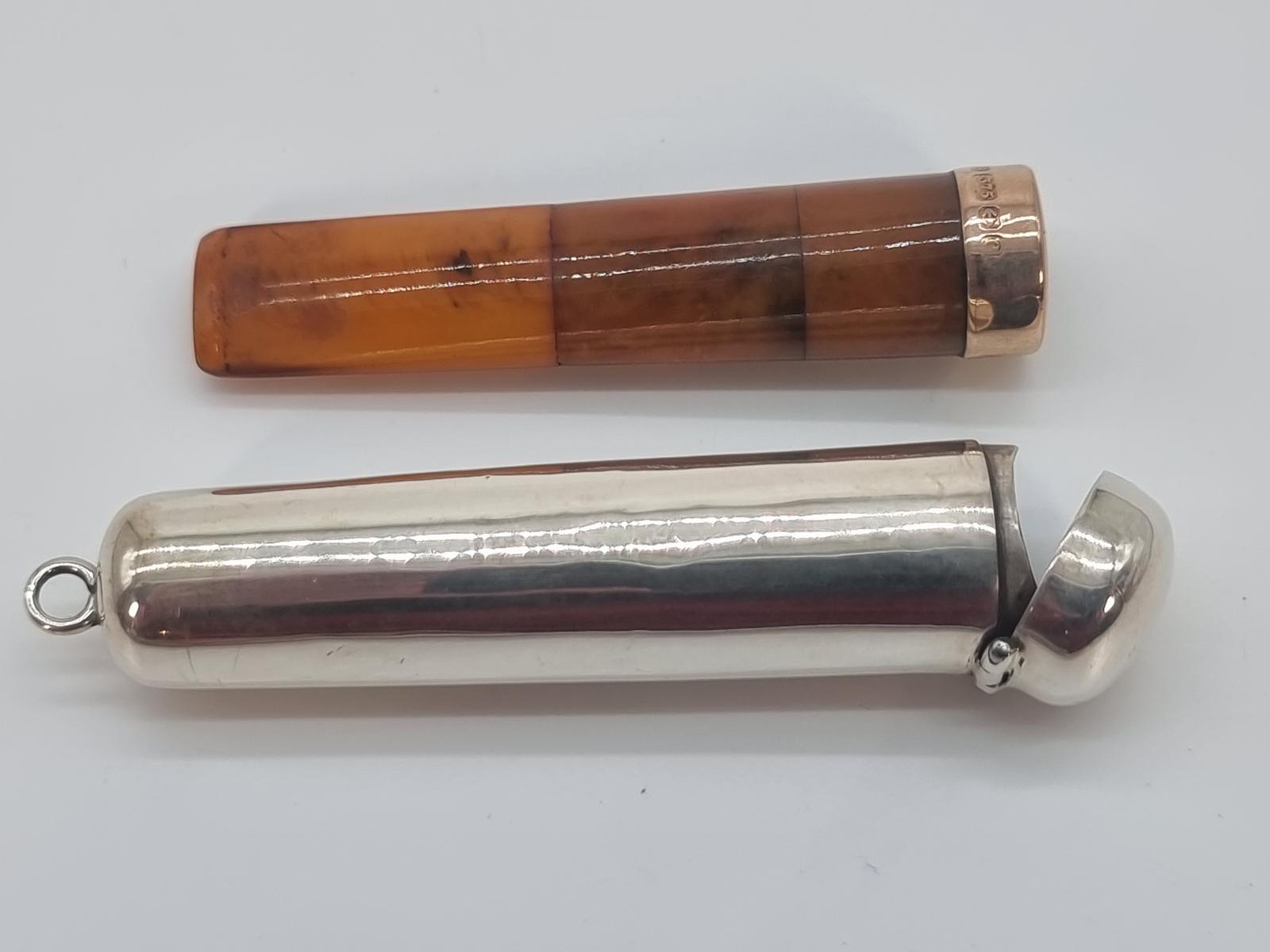 Edwardian Cheroot Holder & Case Made from Silver Amber & Gold (1 of 21)