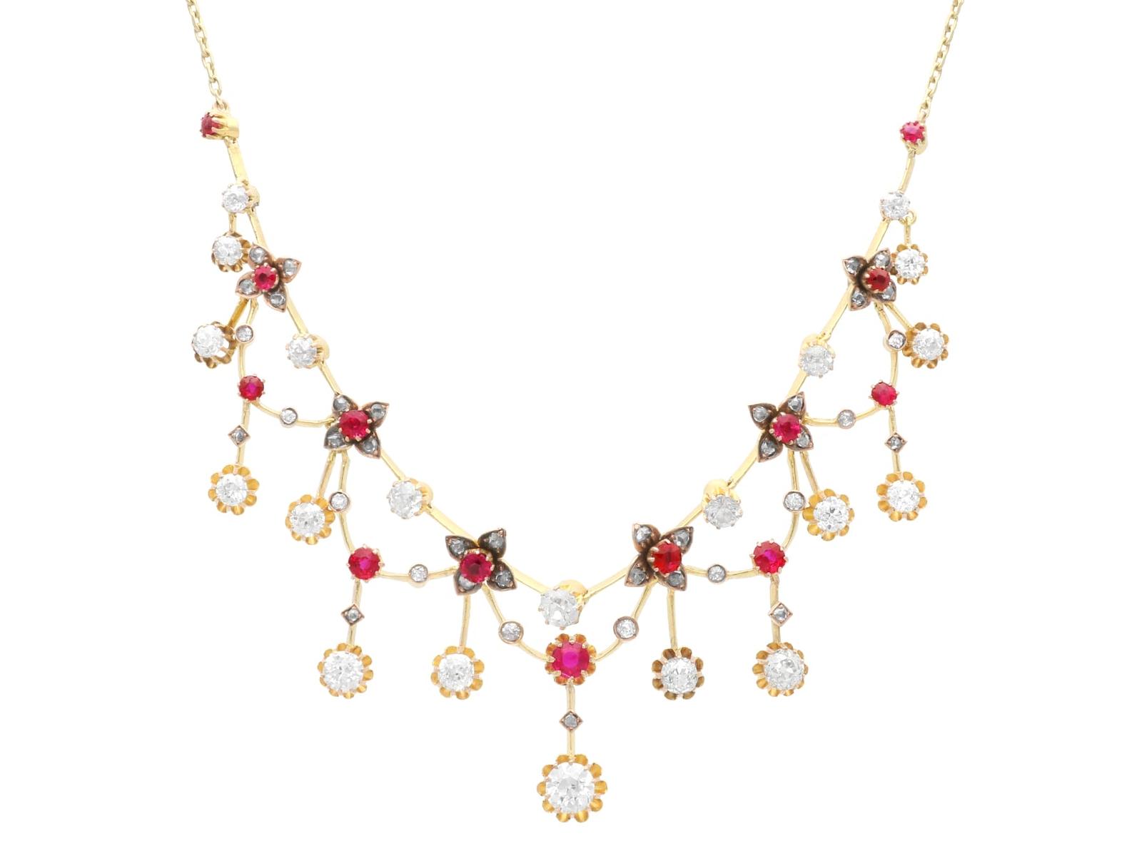 Antique 2.50ct Ruby & 4.70ct Diamond, 18k Yellow Gold Necklace c.1890 (1 of 13)