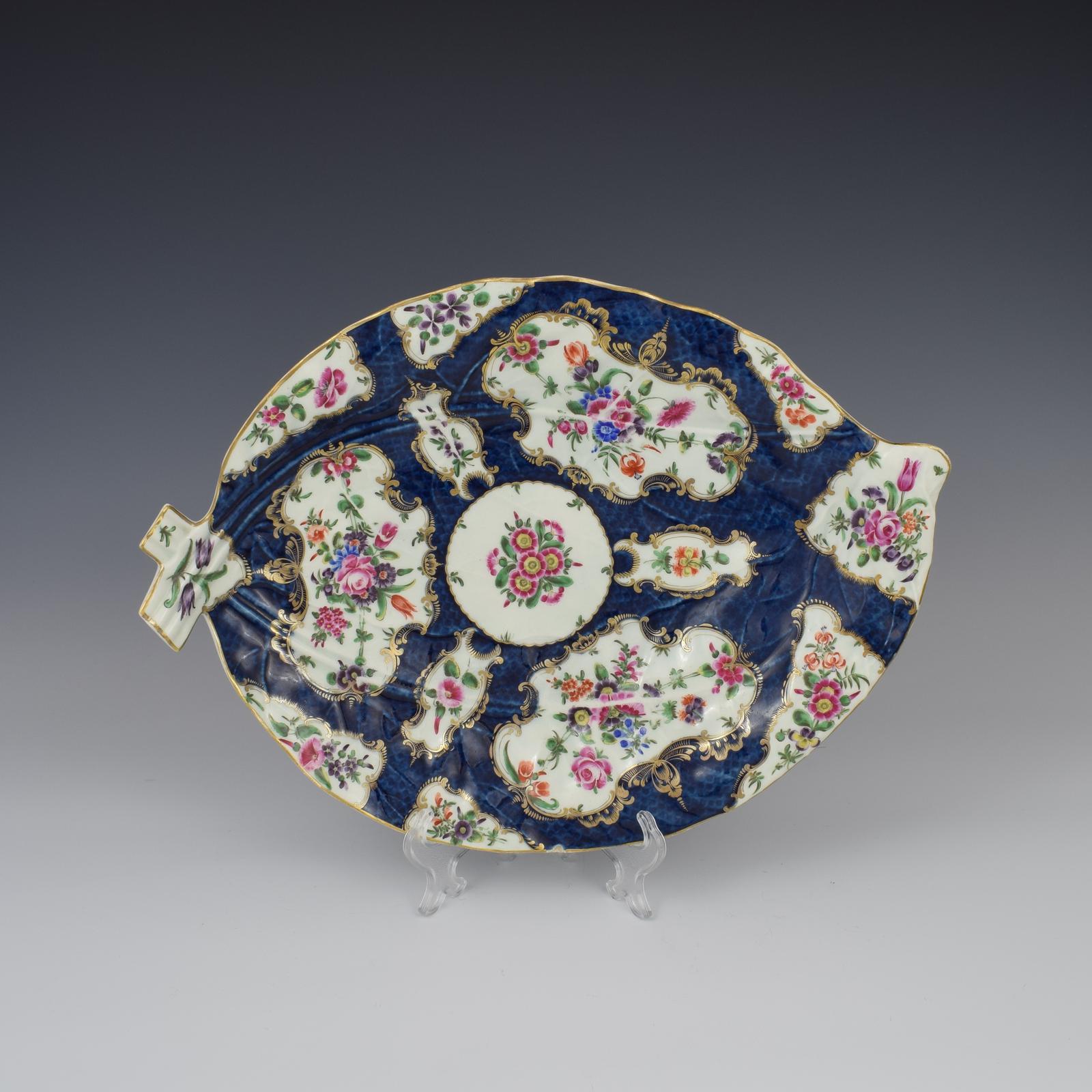 Rare Huge 38cm First Period Worcester Porcelain Blue Scale Leaf Dish c.1770 (1 of 8)