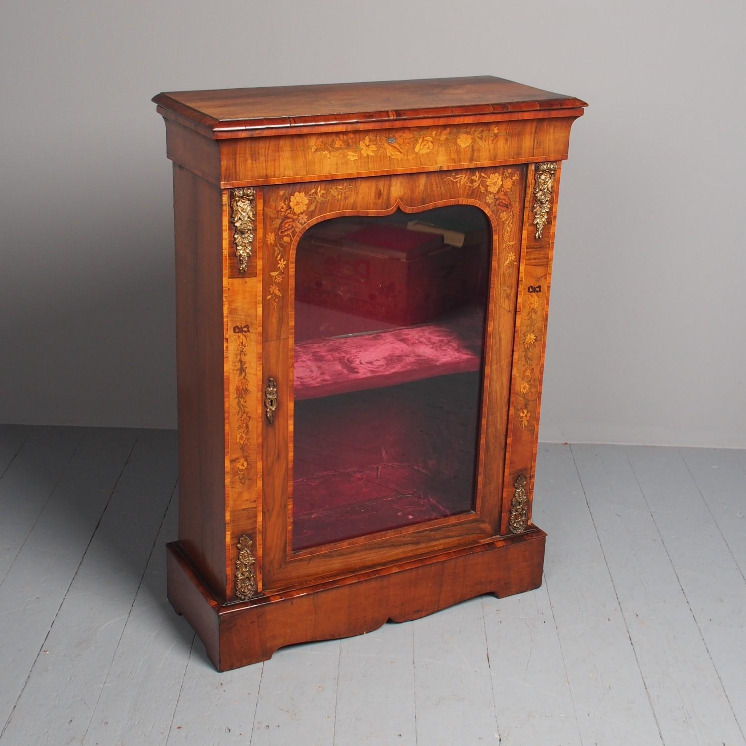 Antique Marquetry Inlaid Walnut Pier Cabinet (1 of 11)