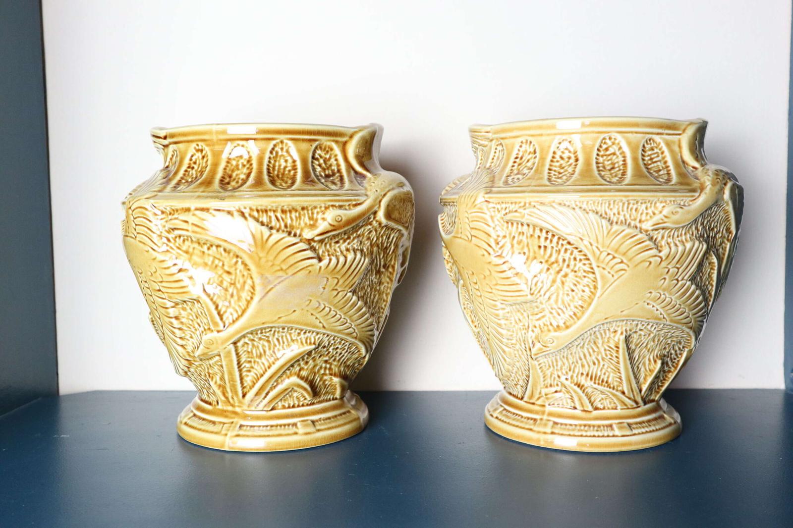 Art Deco Design Pair of Burleighware Glazed Vases / Jardiniere Flying Geese c.1930-50 (1 of 29)