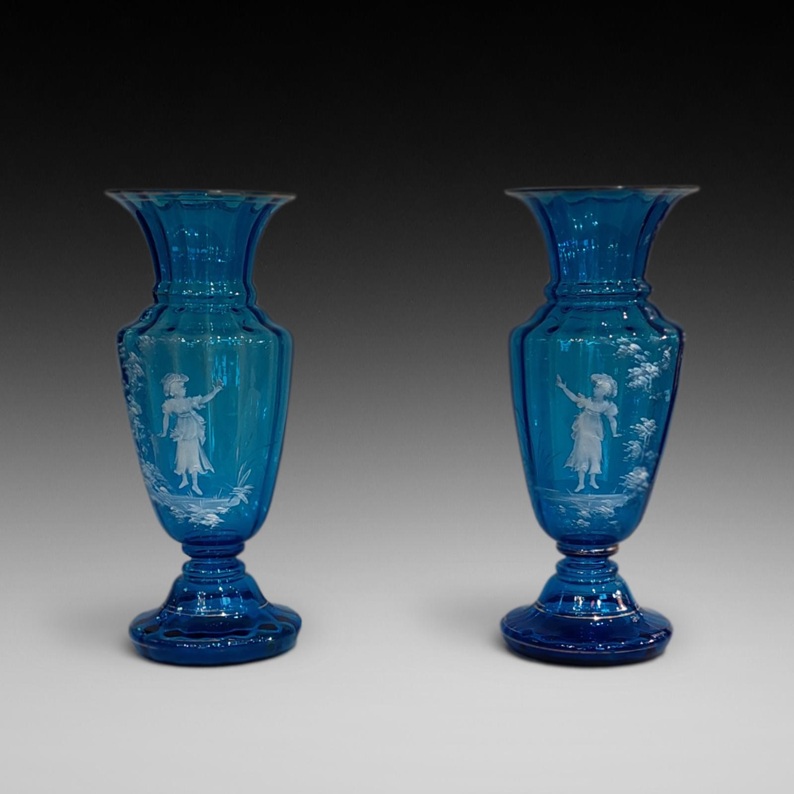 Pair of Light Blue Bohemian "Mary Gregory" Glassware Vases (1 of 6) Pair of Light Blue Bohemian "Mary Gregory" Glassware Vases (1 of 6)