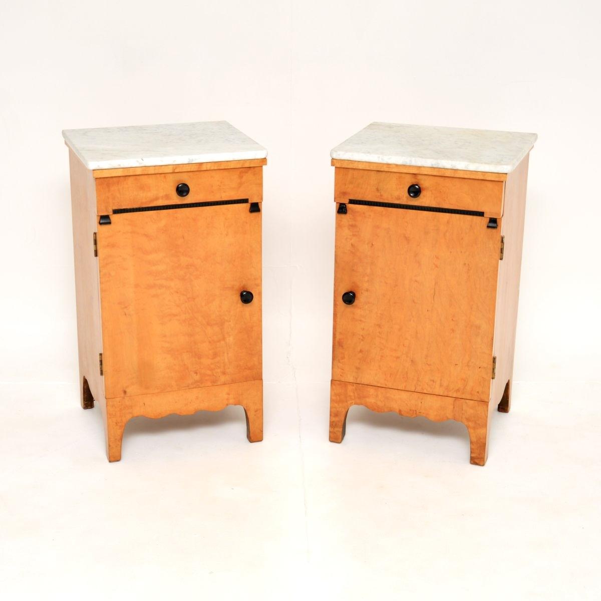 Pair of Antique Swedish Satin Birch Marble Top Bedside Cabinets (1 of 10)