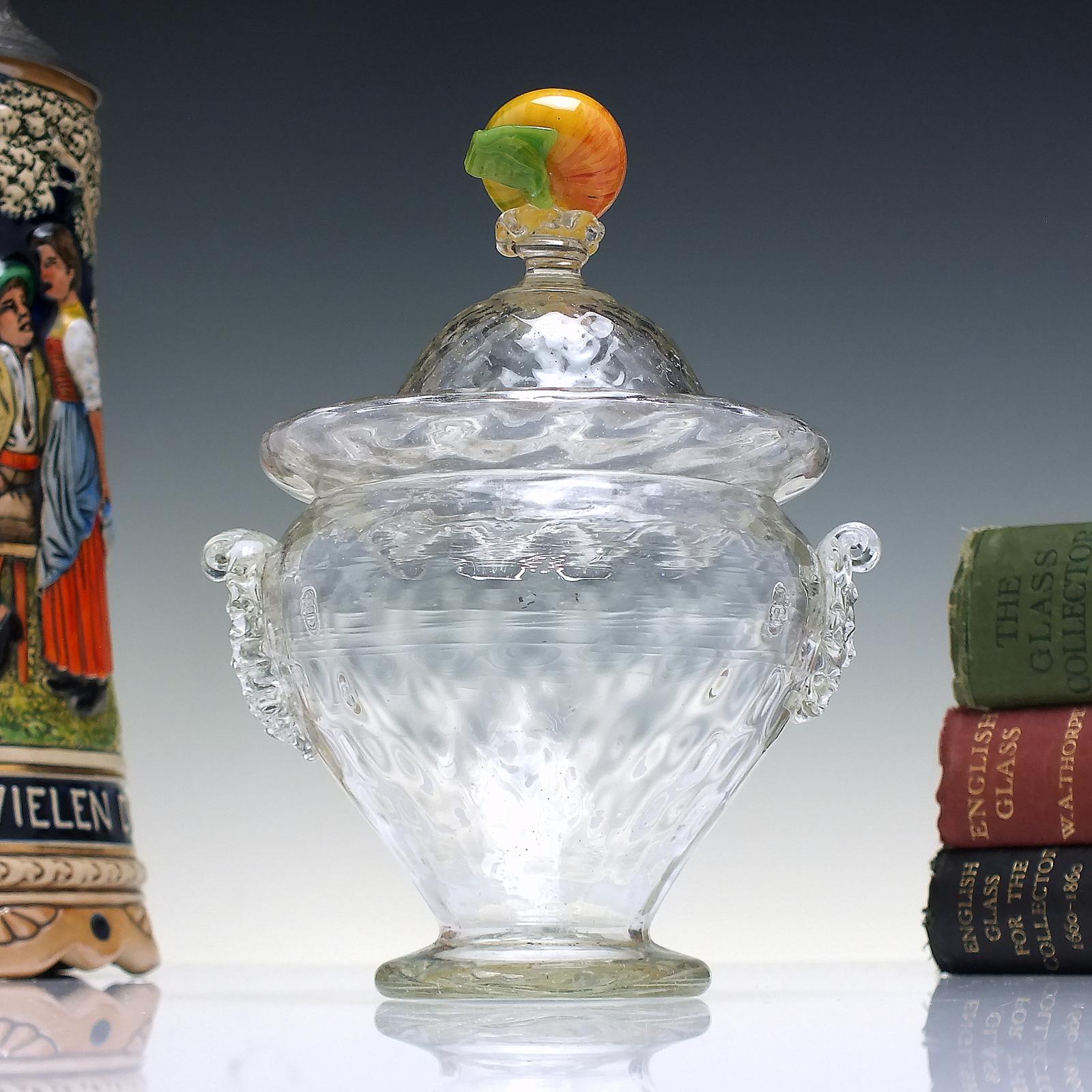 Antique Venetian Salviati Glass Bowl With Apple Finial Cover C1890 (1 of 6)