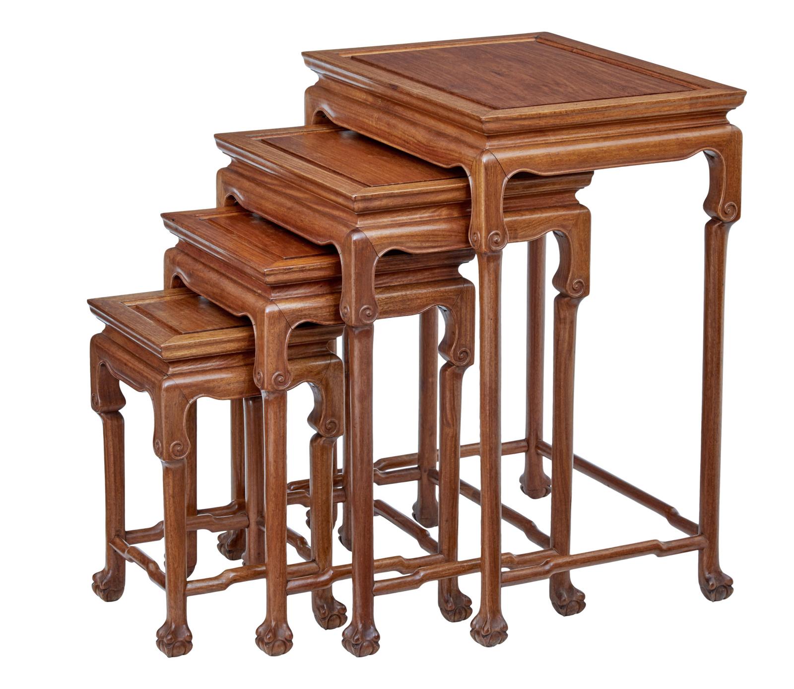 Nest of 4 Hardwood Chinese Tables by Mayfair & Company (1 of 11)