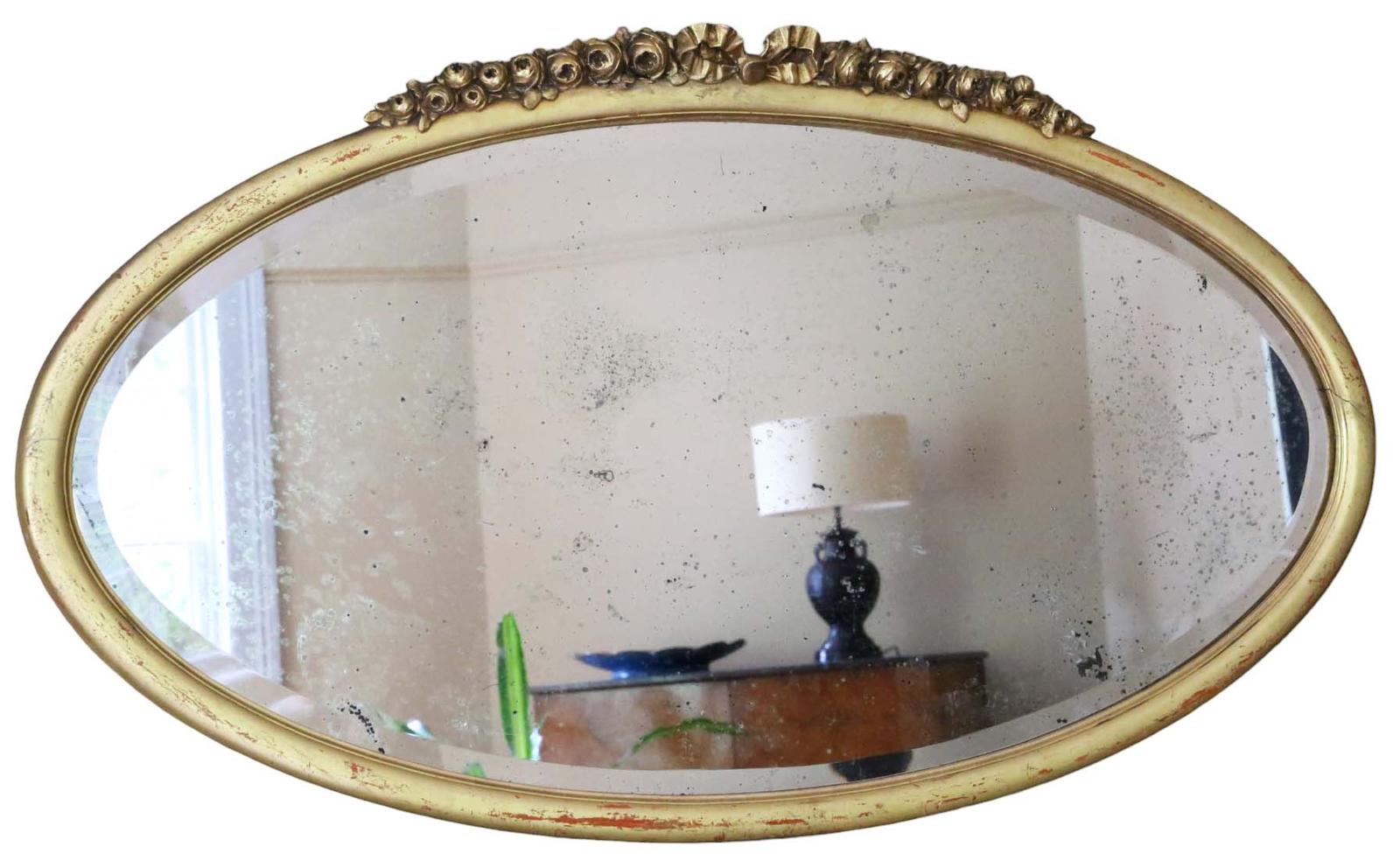Antique Large Oval Gilt Overmantle Wall Mirror c.1900 – High-Quality Simple Design (1 of 6)