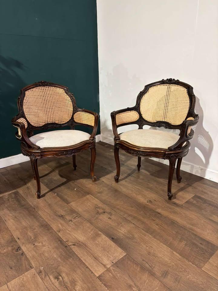 Pair of French Louis XV Style Walnut Bergère Elbow Chairs (1 of 16)