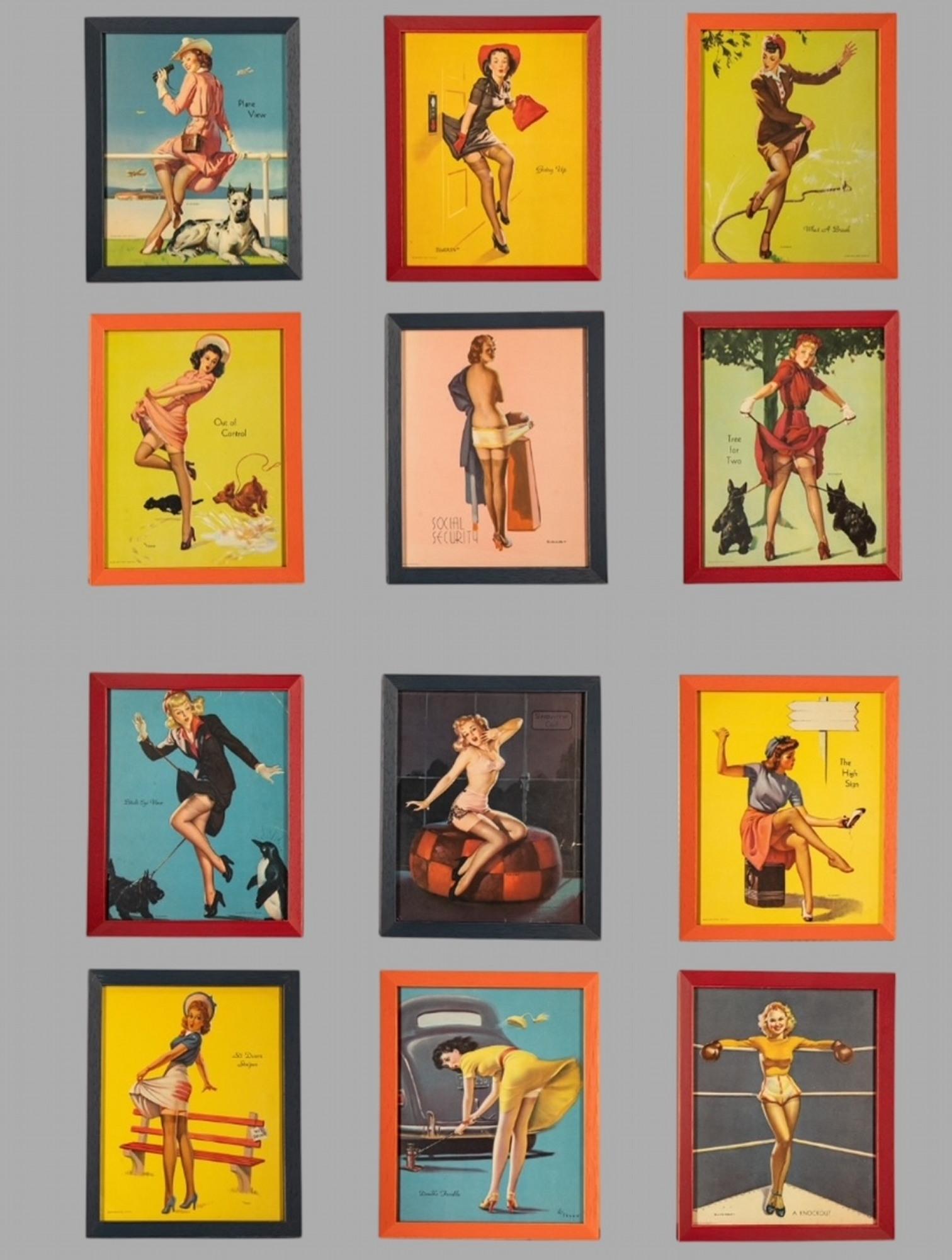 Professionally Framed Original 1950s Pin-up Litho Cards – Set of 12 (1 of 14)