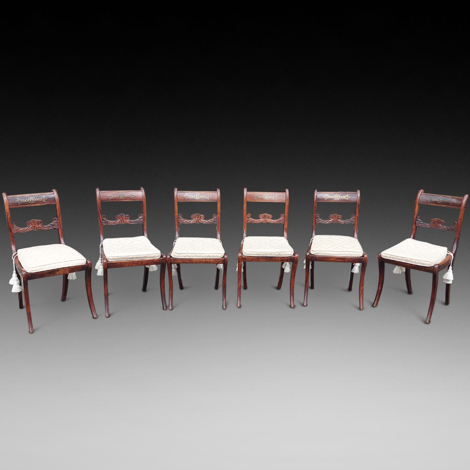 Set of Six Regency Brass Inlaid Faux Rosewood Dining Chairs (1 of 9)