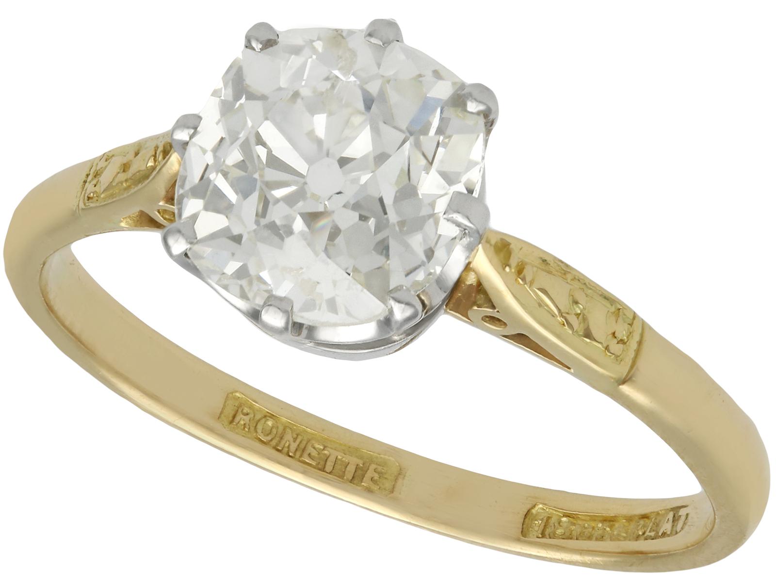 1.96ct Diamond & 18ct Yellow Gold, Platinum Set Solitaire Ring - Antique c.1910 (1 of 9) 1.96ct Diamond & 18ct Yellow Gold, Platinum Set Solitaire Ring - Antique c.1910 (1 of 9)