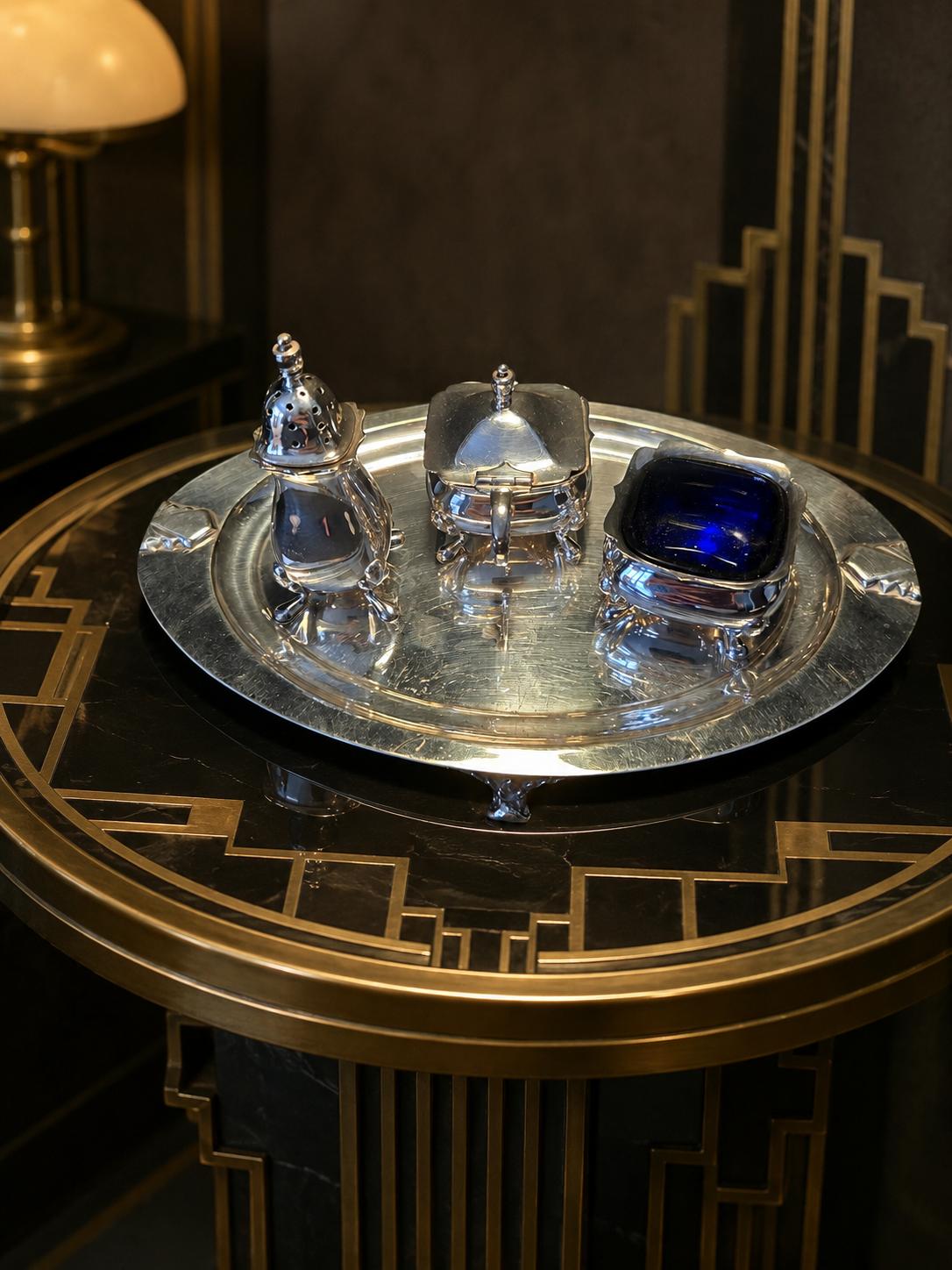 Silver Plated Cruet Set Salt Pepper Mustard Tray c.1900 (1 of 9) Silver Plated Cruet Set Salt Pepper Mustard Tray c.1900 (1 of 9)