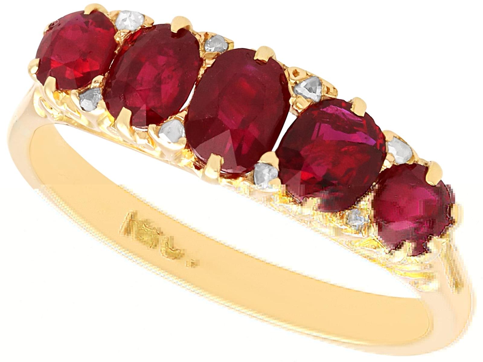 Antique 2.80ct Ruby & Diamond, 18ct Yellow Gold Five Stone Ring c.1910 (1 of 9) Antique 2.80ct Ruby & Diamond, 18ct Yellow Gold Five Stone Ring c.1910 (1 of 9)