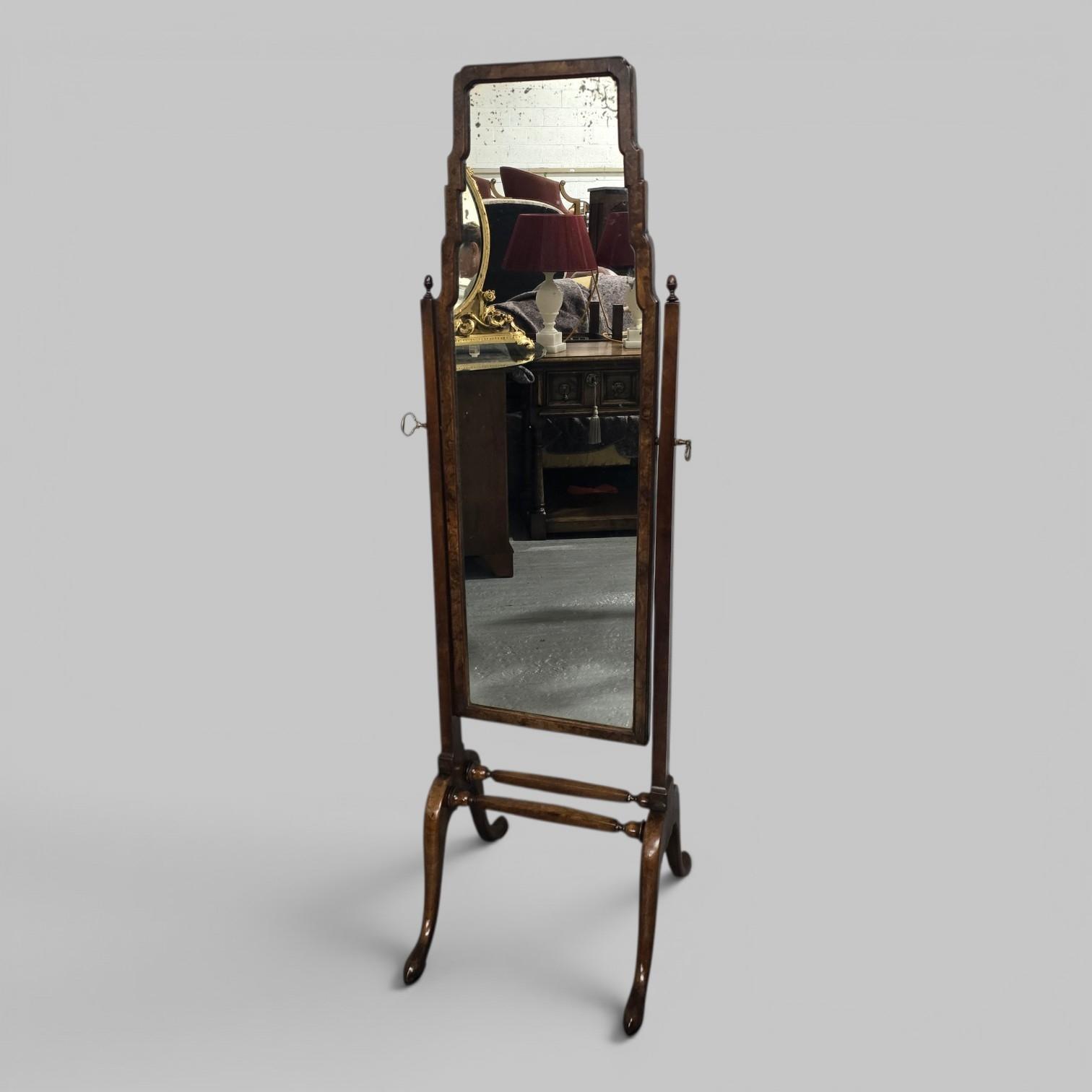 Queen Anne Walnut Cheval Mirror (1 of 9) Queen Anne Walnut Cheval Mirror (1 of 9)