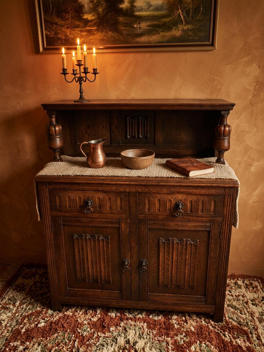Vintage Oak Court Cupboard in Jacobean Style & Linenfold Carving (1 of 15) Vintage Oak Court Cupboard in Jacobean Style & Linenfold Carving (1 of 15)